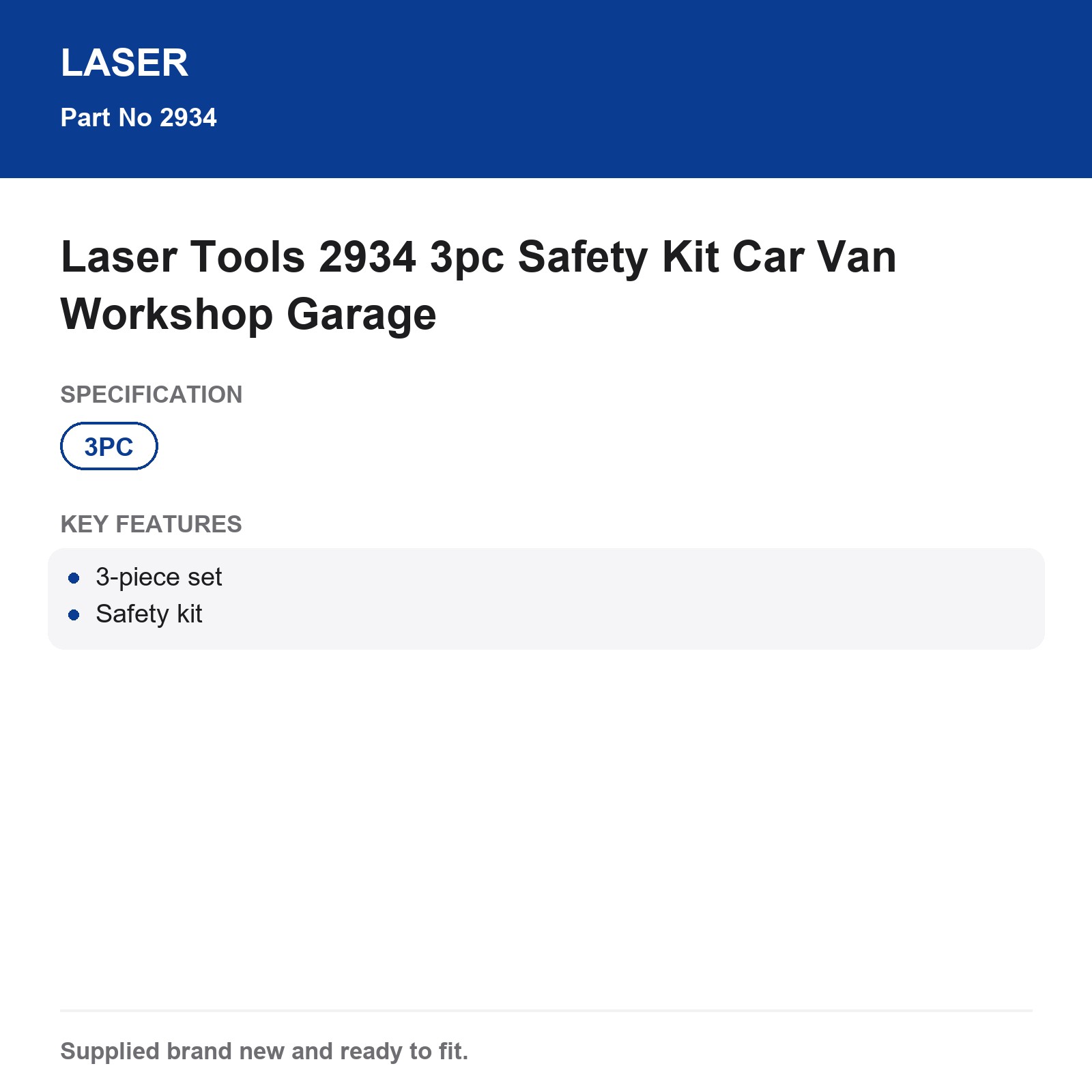 Laser Tools 2934 3pc Safety Kit Car Van Workshop Garage - Image 3
