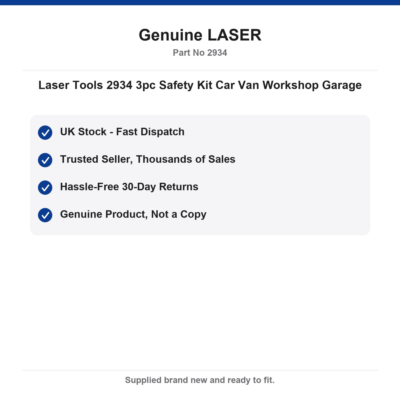 Laser Tools 2934 3pc Safety Kit Car Van Workshop Garage - Image 4