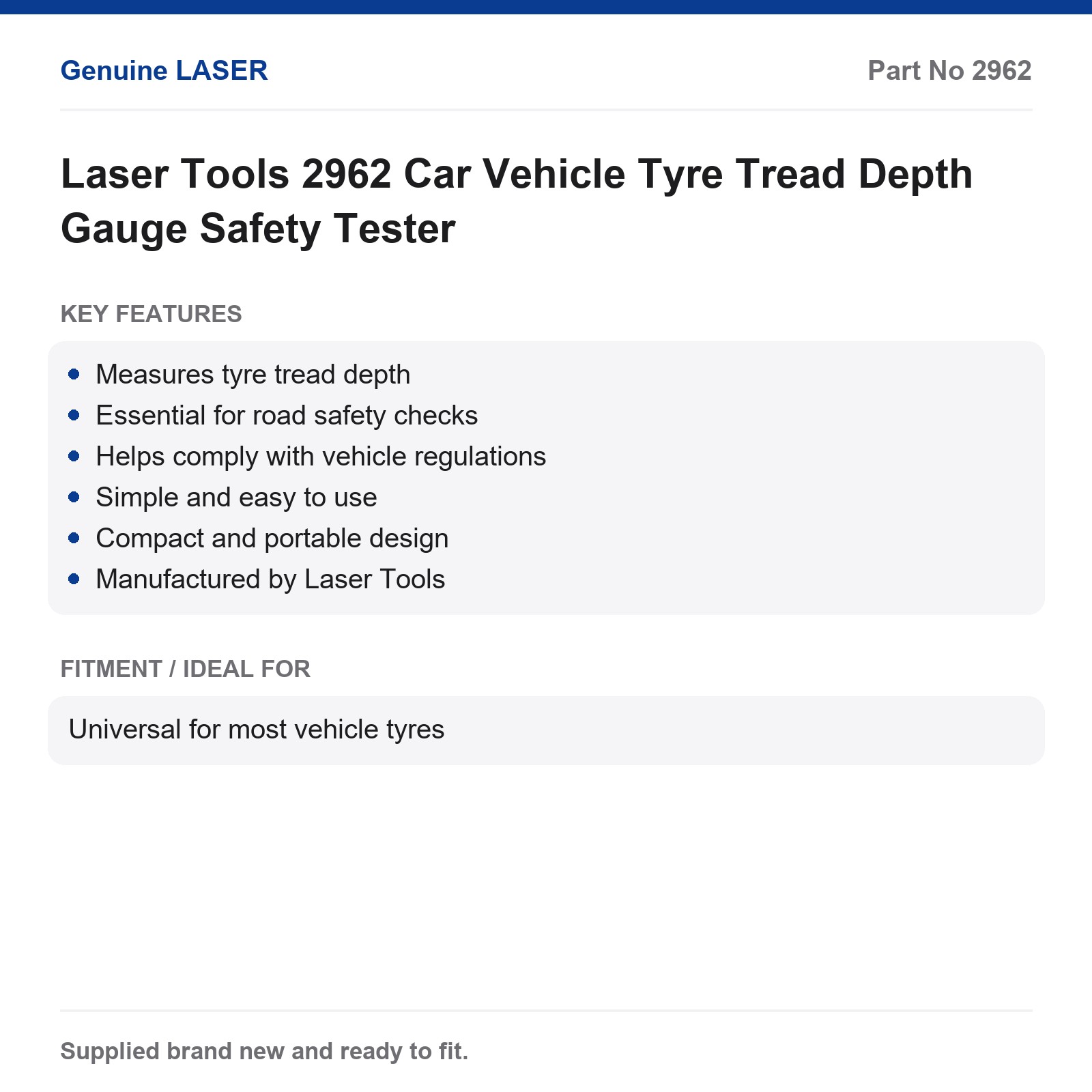 Tyre Tread Depth Gauge Laser Tools 2962 Car Safety Check - Image 2