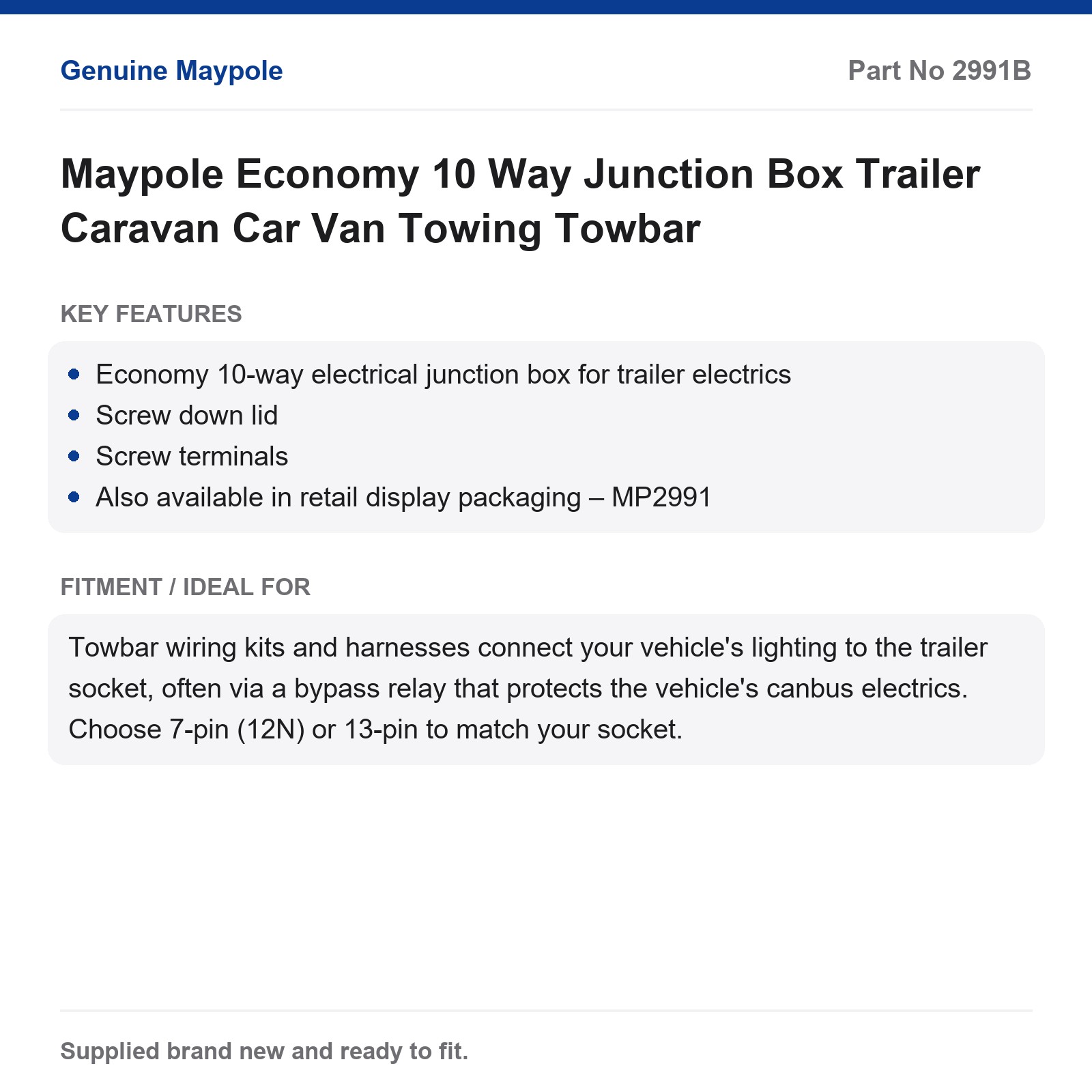 Maypole Economy 10 Way Junction Box Trailer Caravan Car Van Towing Towbar - Image 4
