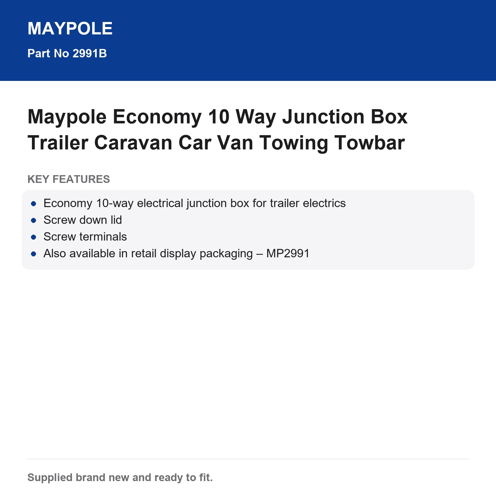 Maypole Economy 10 Way Junction Box Trailer Caravan Car Van Towing Towbar - Image 5