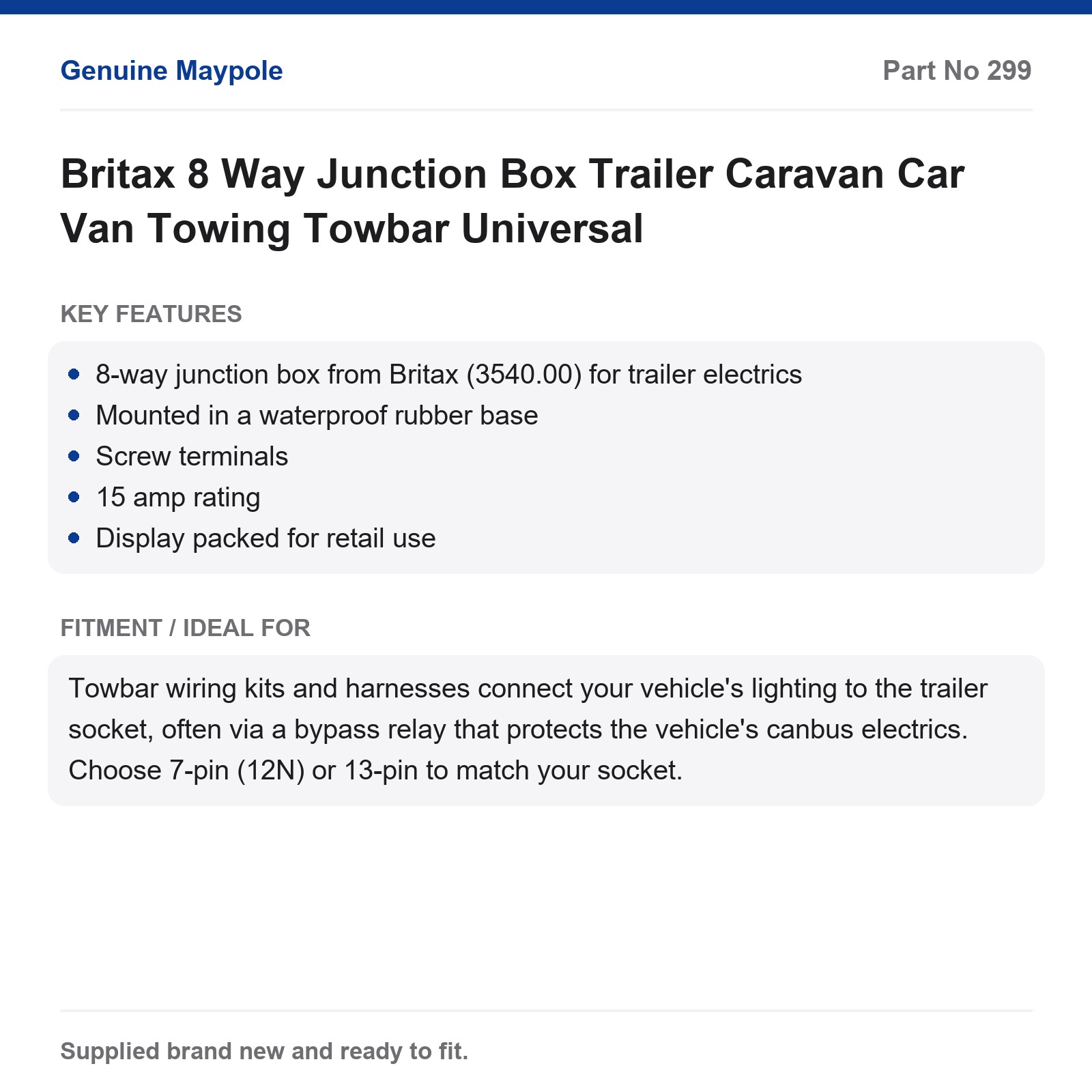 Britax 8 Way Junction Box Trailer Caravan Car Van Towing Towbar Universal - Image 2