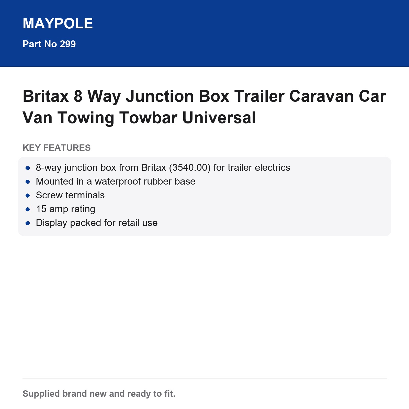 Britax 8 Way Junction Box Trailer Caravan Car Van Towing Towbar Universal - Image 3