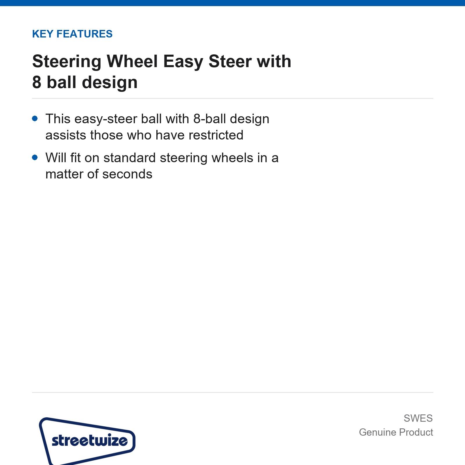Streetwize 8 Ball Steering Wheel Easy Steer Car Van Caravan - Image 4