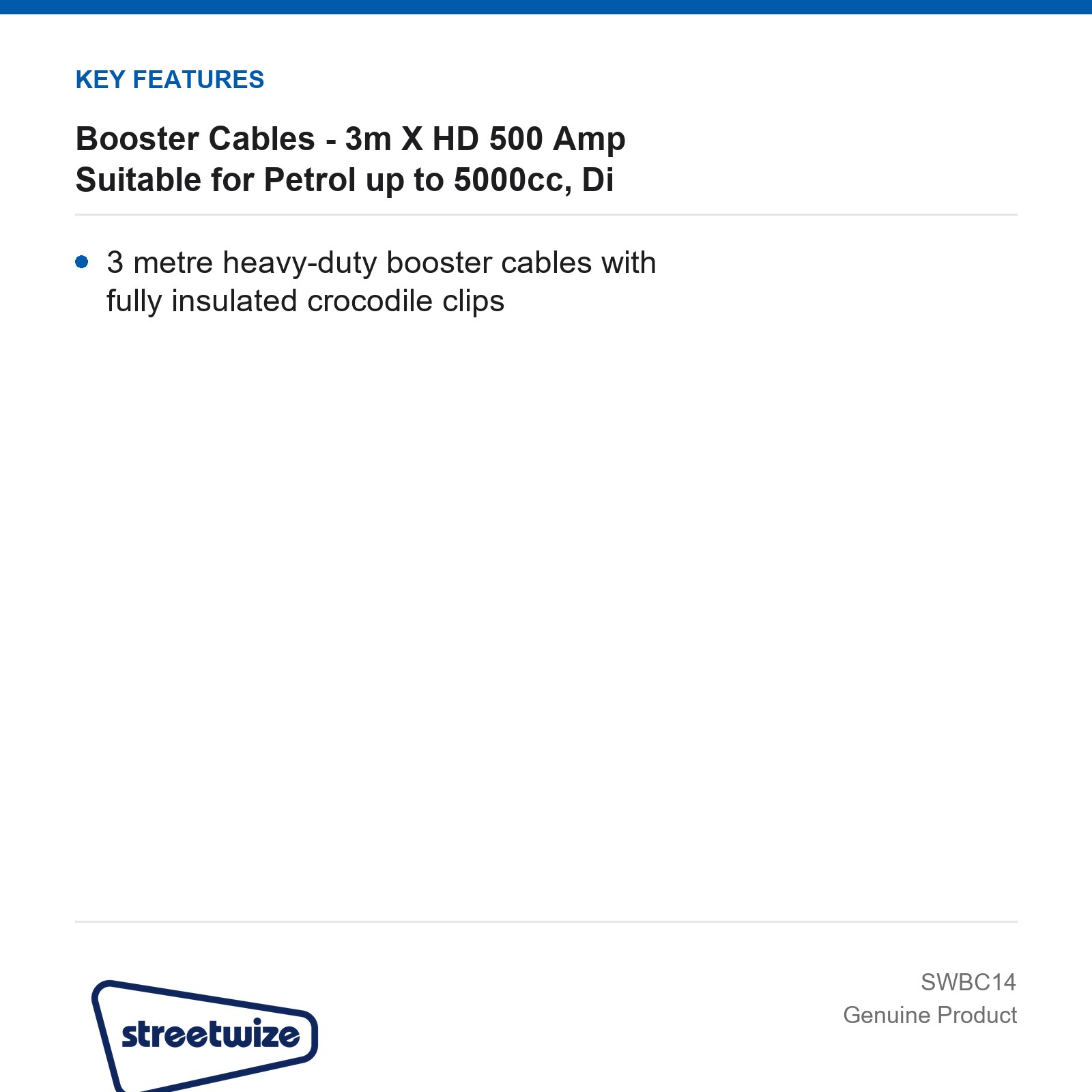 Streetwize Booster Cables 3m Heavy Duty 500 Amp Petrol up to 5000cc - Image 4