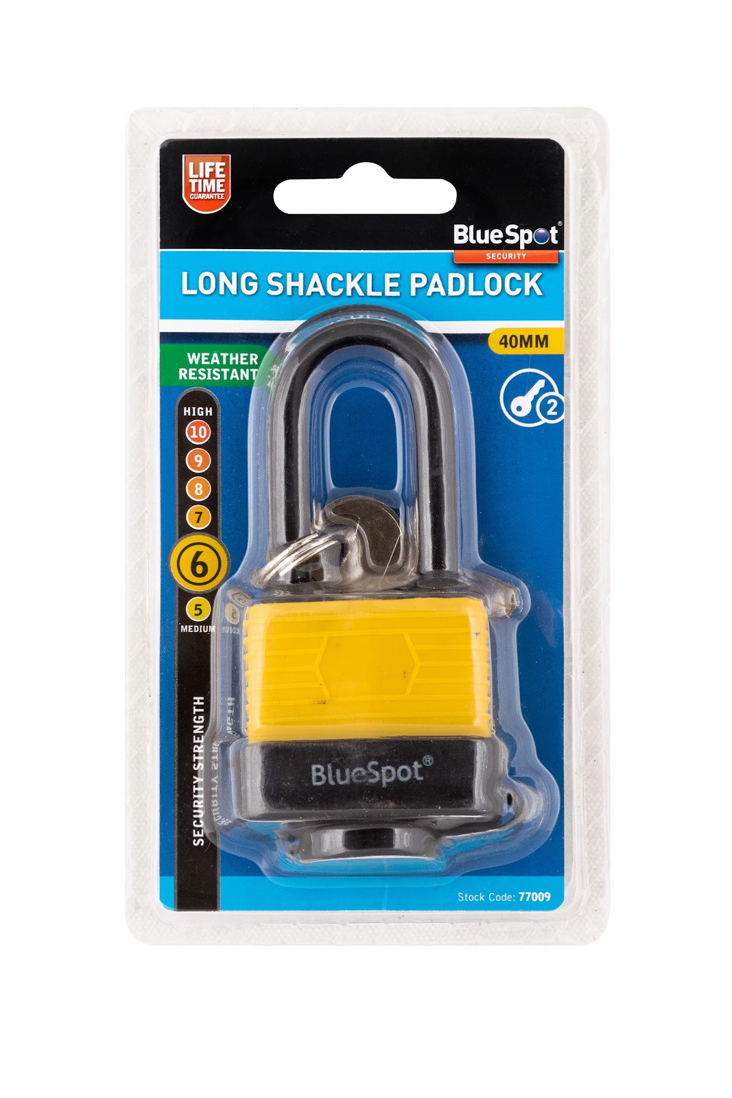 BlueSpot 40mm Long Shackle Weather Resistant Hardened Double Locking Padlock