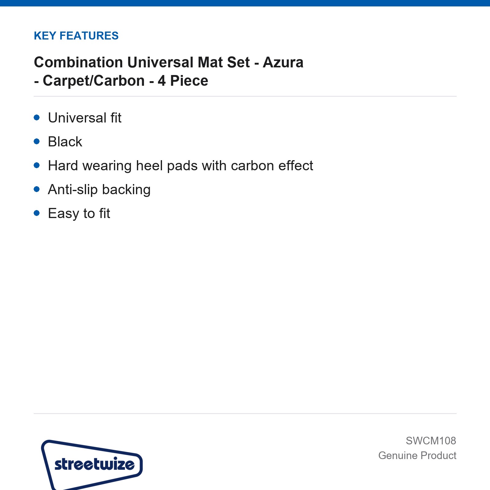 Streetwize Universal Car Mat Set Azura Carpet/Carbon 4 Piece - Image 4