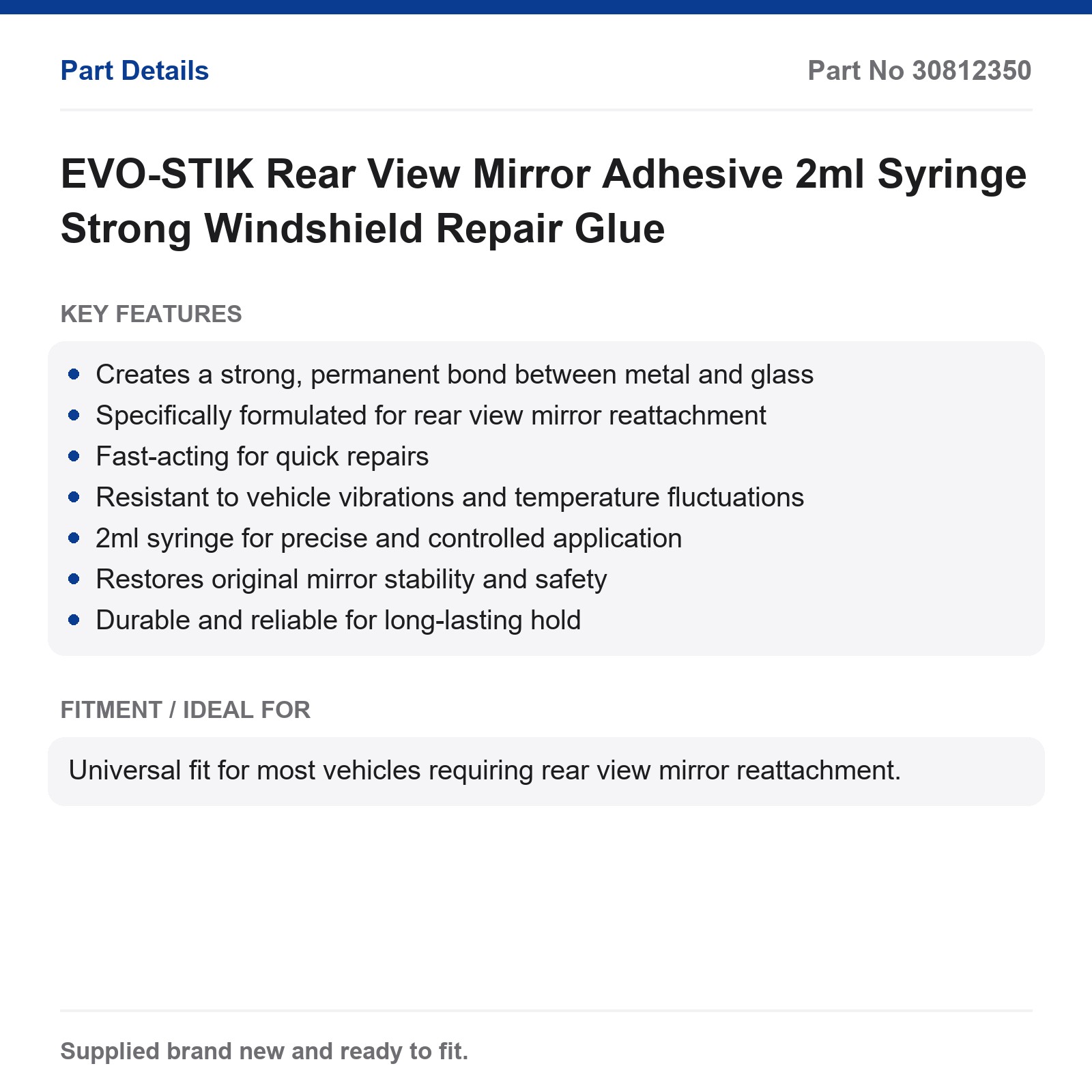 EVO-STIK Rear View Mirror Adhesive 2ml Syringe Strong Windshield Repair Glue - Image 3