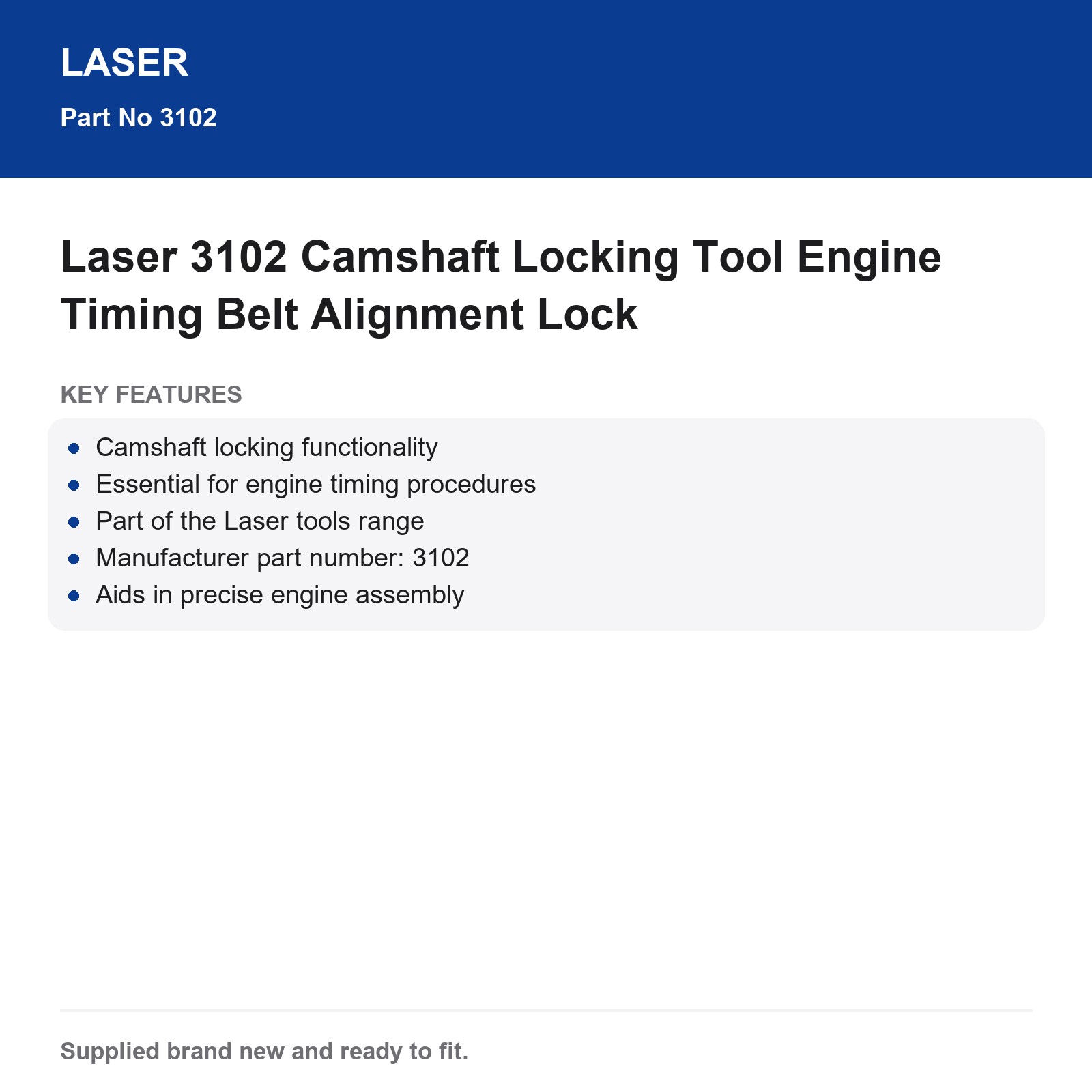Laser 3102 Camshaft Locking Tool Engine Timing Belt Alignment Lock - Image 4