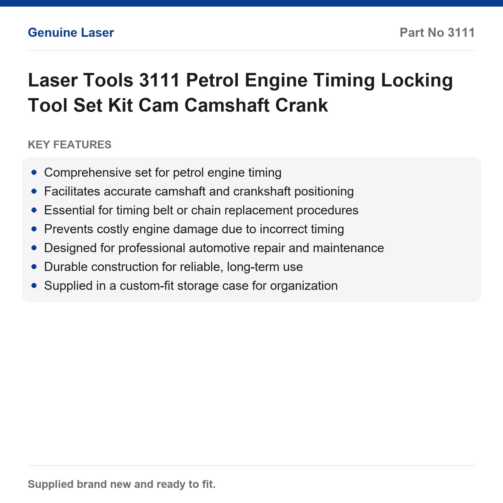 Laser Tools 3111 Petrol Engine Timing Locking Tool Set Camshaft Crank - Image 3