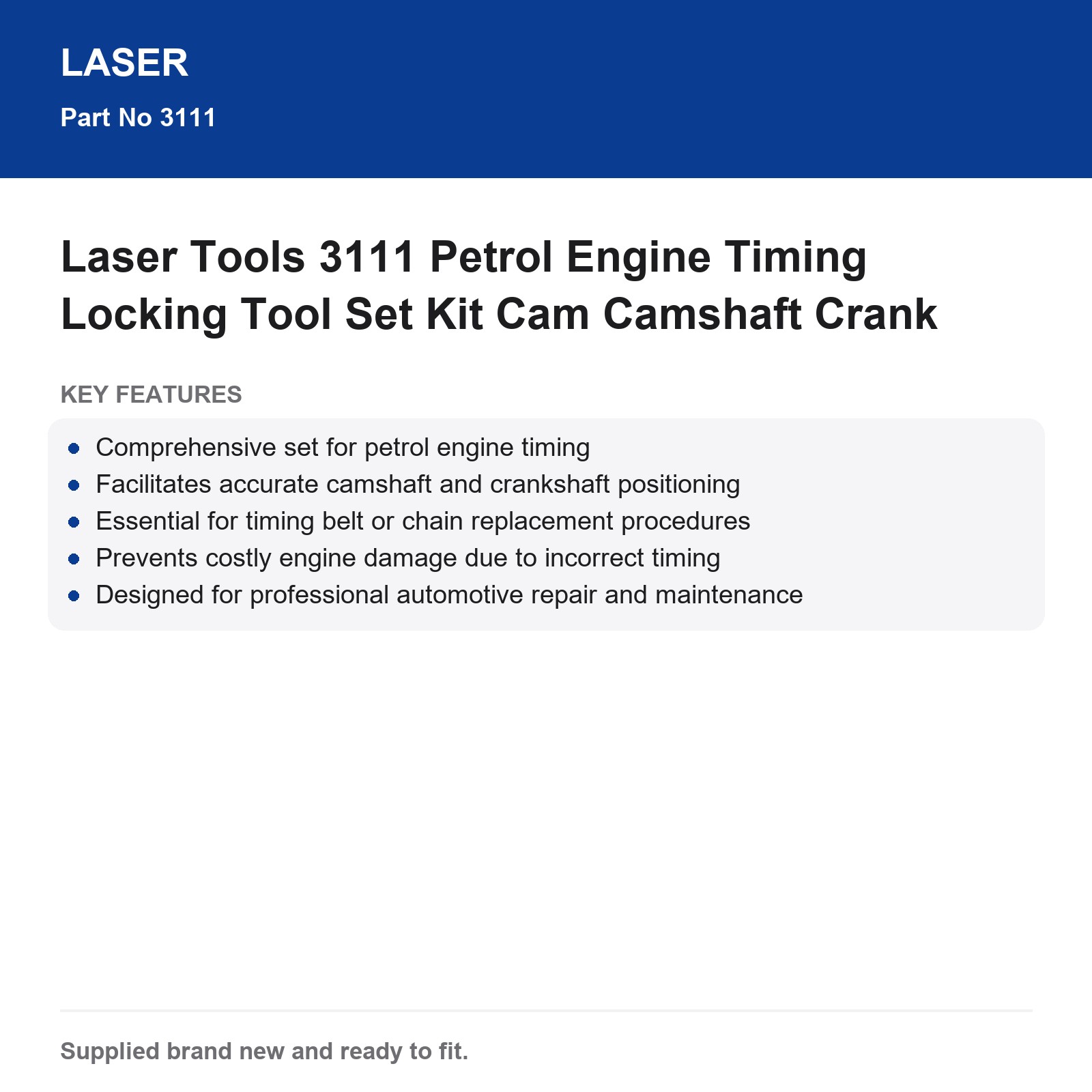 Laser Tools 3111 Petrol Engine Timing Locking Tool Set Camshaft Crank - Image 4