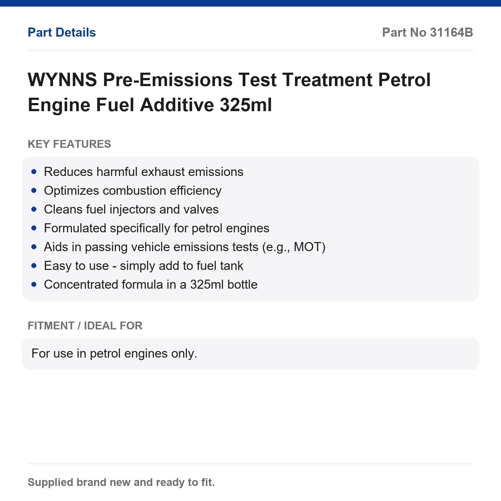 WYNNS Pre-Emissions Test Treatment Petrol Engine Fuel Additive 325ml - Image 3