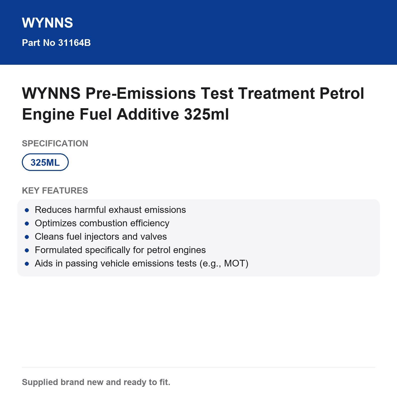 WYNNS Pre-Emissions Test Treatment Petrol Engine Fuel Additive 325ml - Image 4