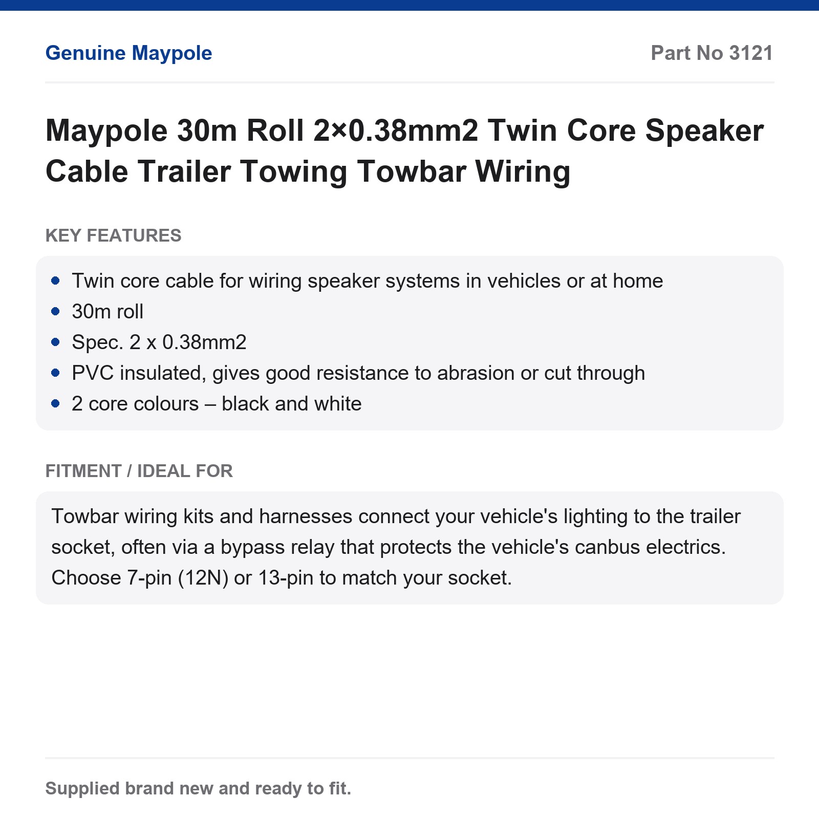 Maypole 2x0.38mm2 Twin Core Speaker Cable 30m Car Trailer Wiring - Image 4