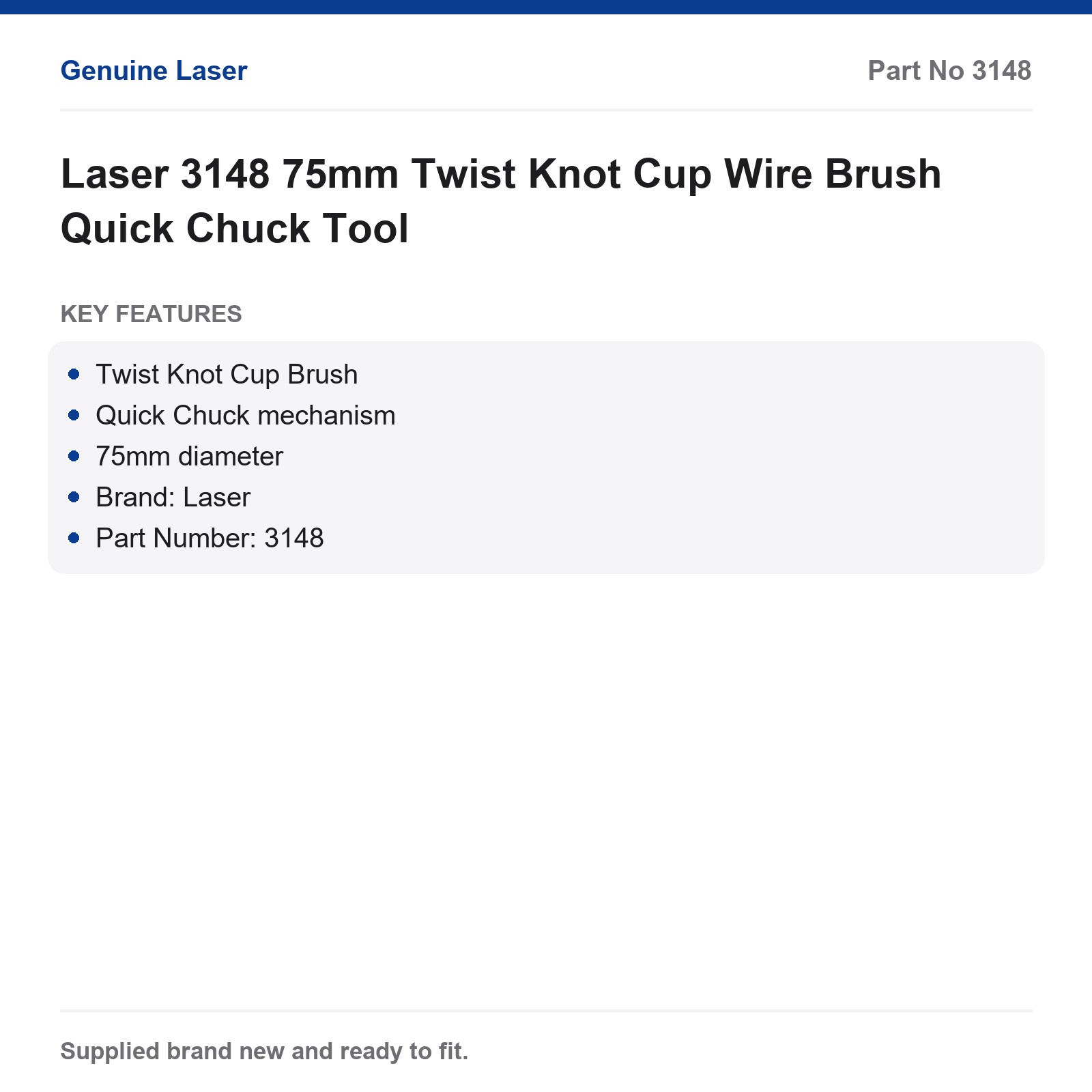 Laser 3148 Wire Brush 75mm Twist Knot Cup Quick Chuck - Image 4