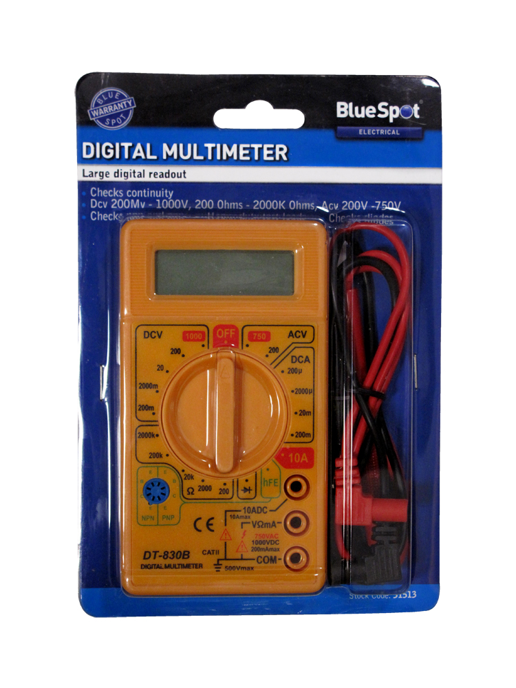 Bluespot Digital Multi-Meter AC/DC Voltage Current Resistance Diodes Transistors