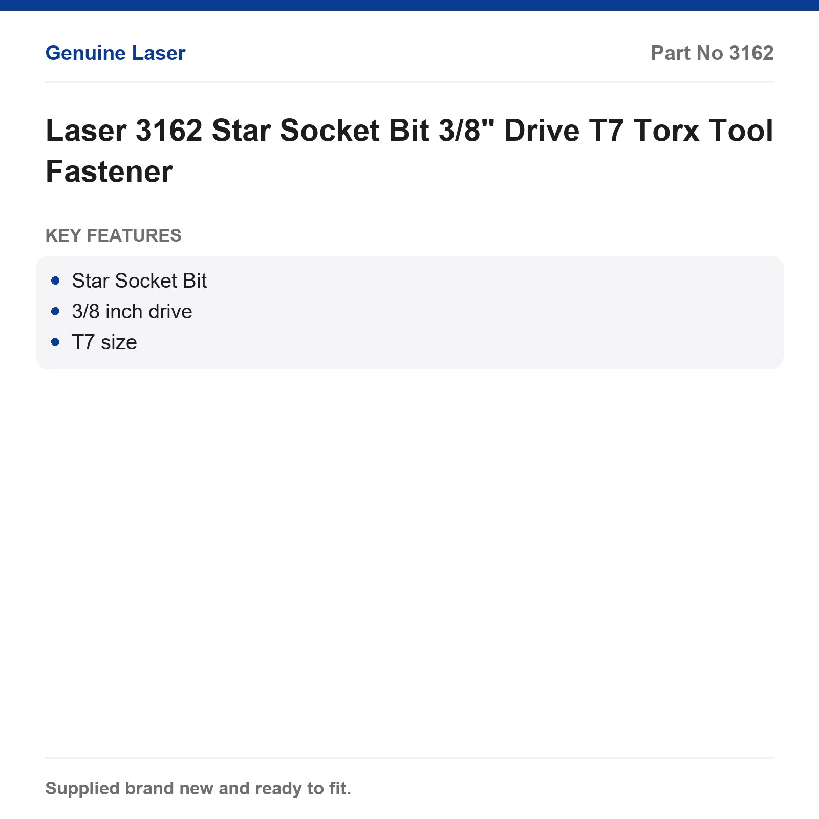 Laser T7 Torx Star Socket Bit 3/8" Drive 3162 - Image 3