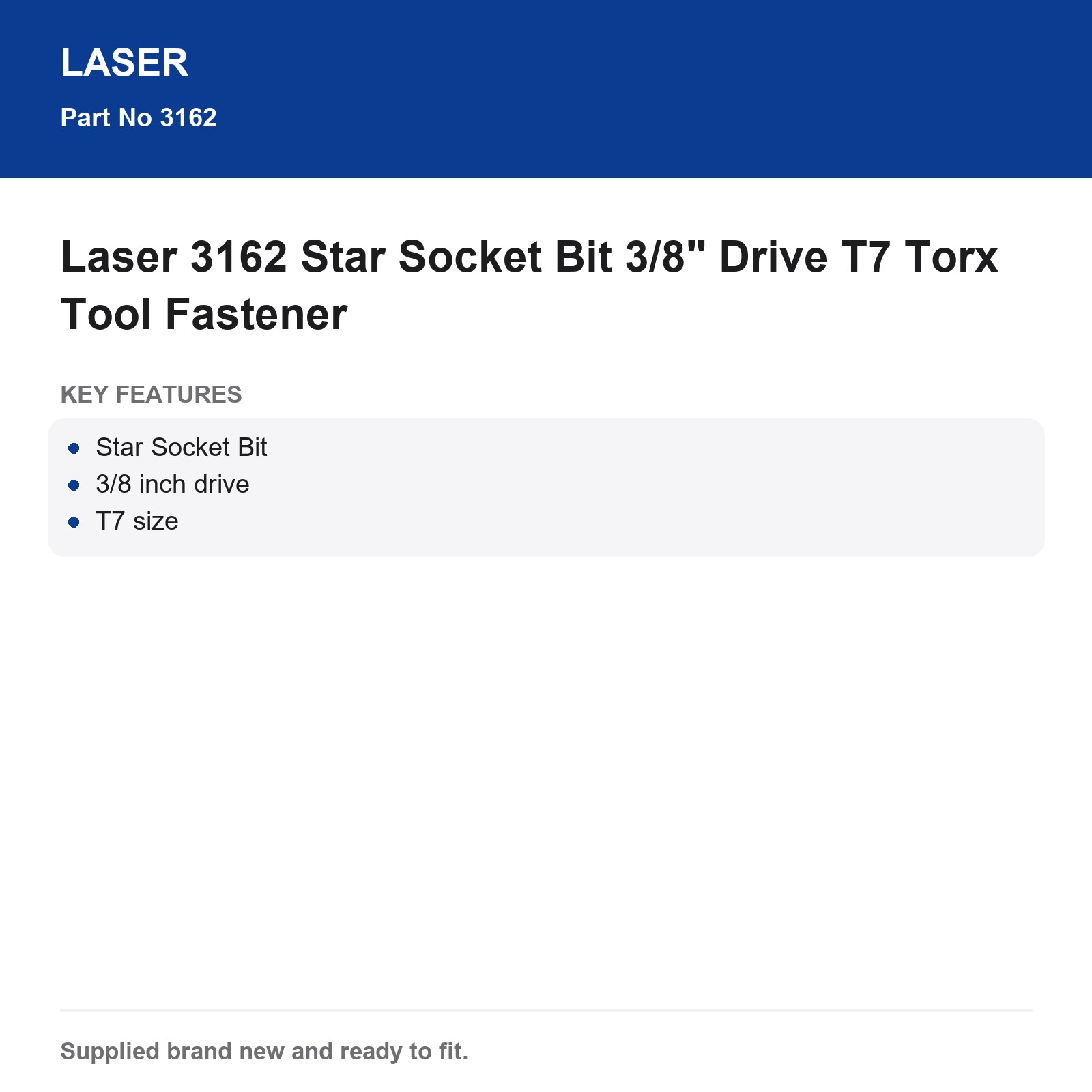 Laser T7 Torx Star Socket Bit 3/8" Drive 3162 - Image 4