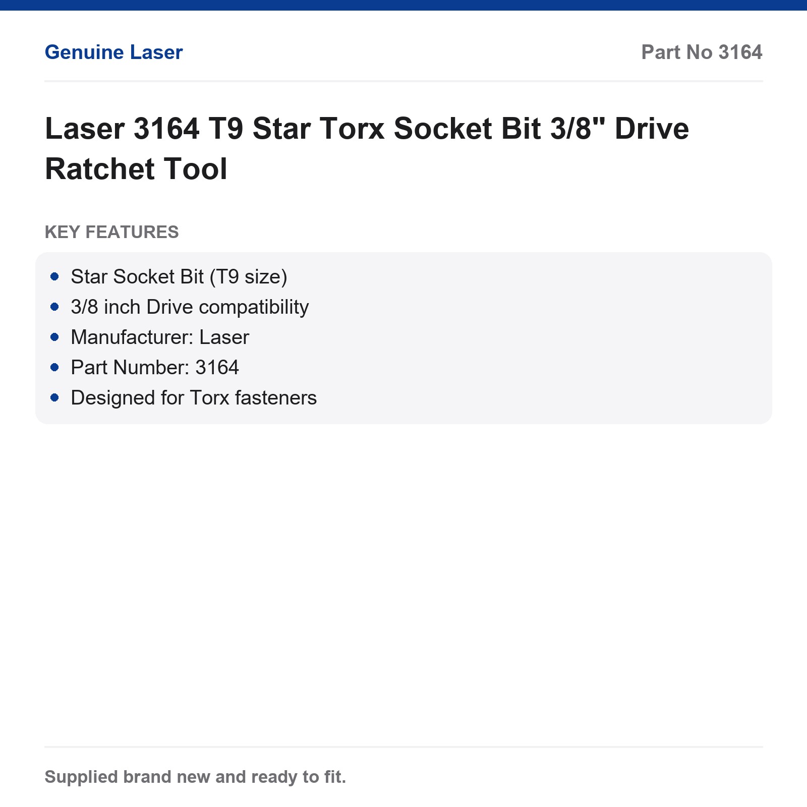 Laser 3164 T9 Star Torx Socket Bit 3/8" Drive - Image 3