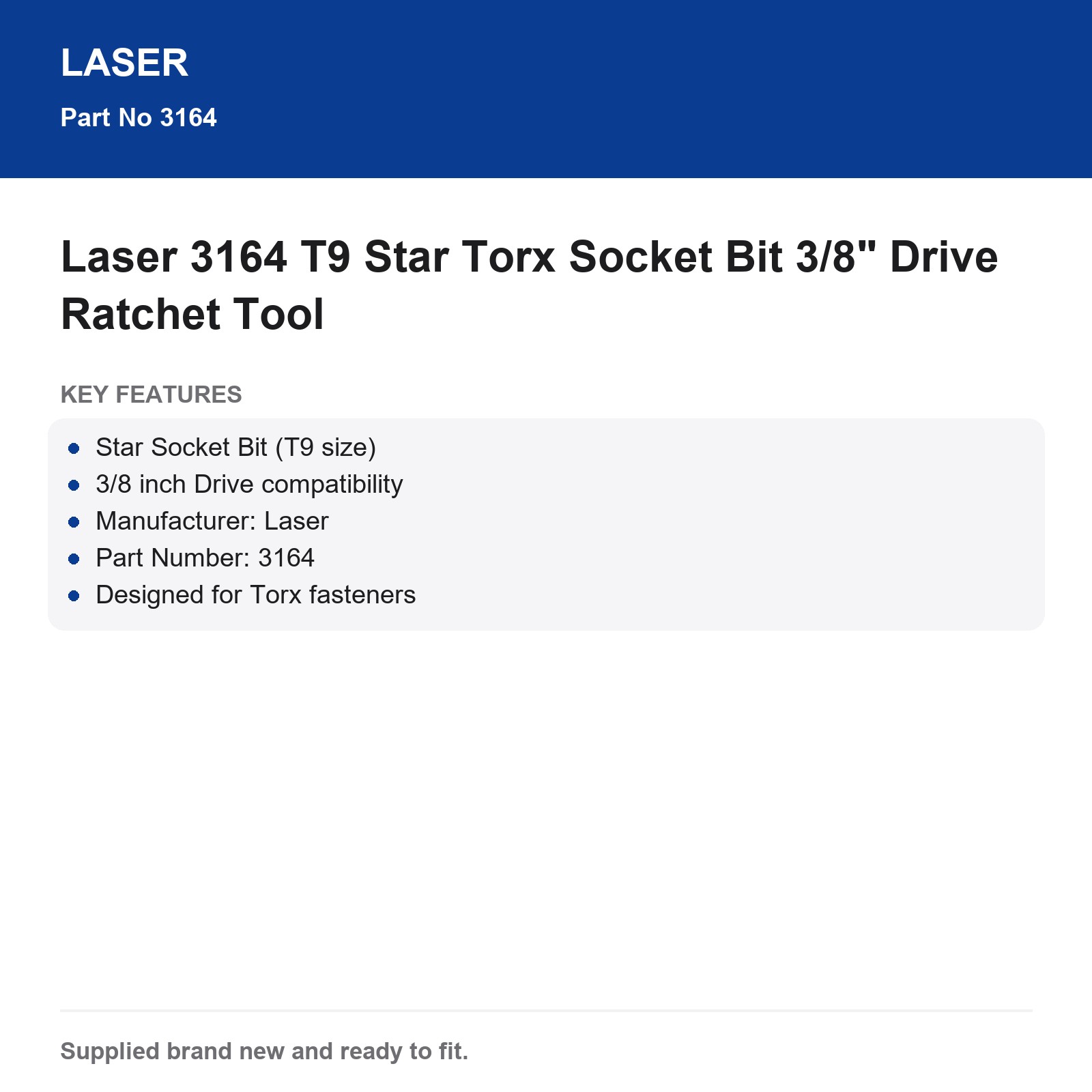 Laser 3164 T9 Star Torx Socket Bit 3/8" Drive - Image 4