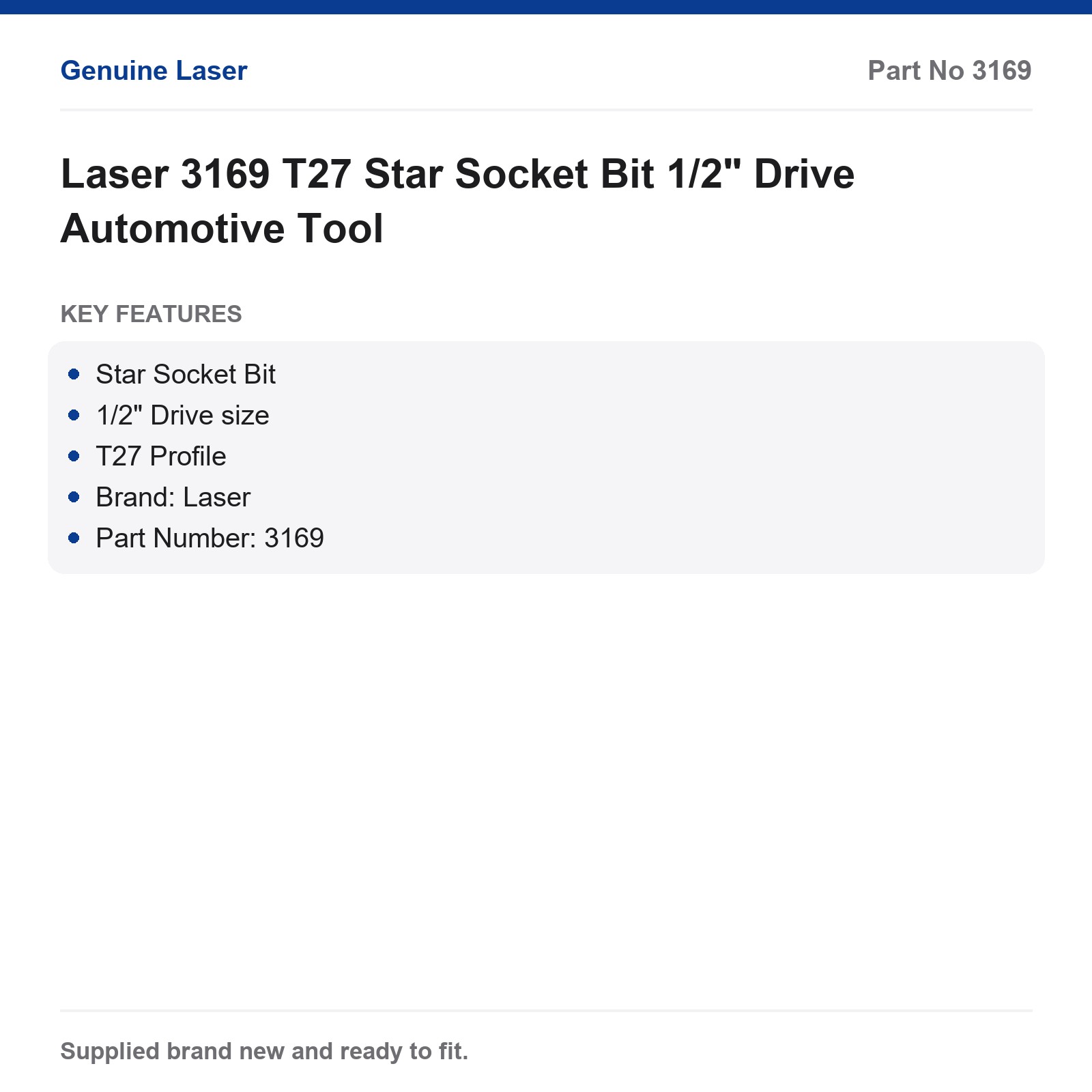 T27 Star Socket Bit 1/2" Drive Laser 3169 - Image 3