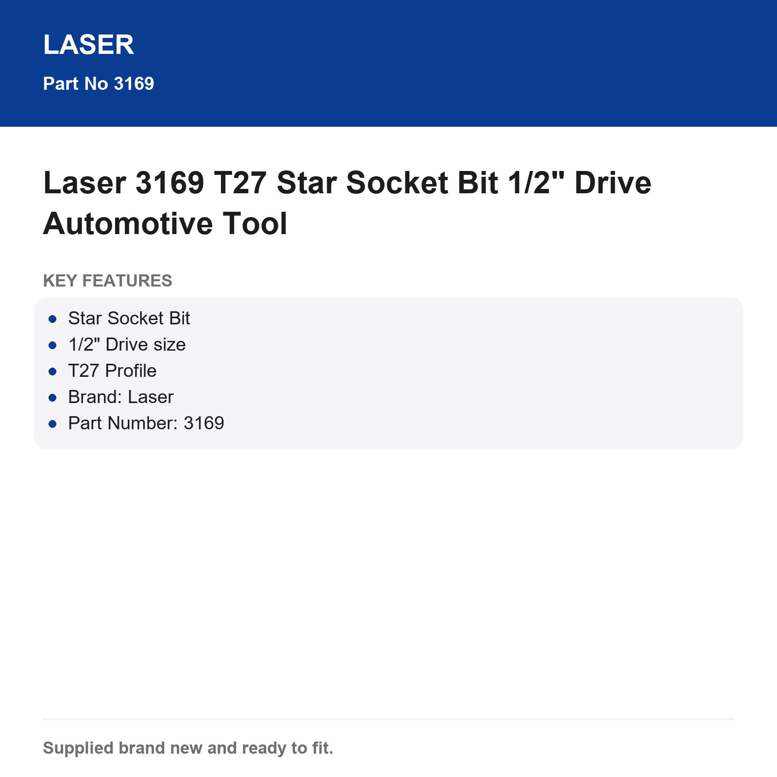 T27 Star Socket Bit 1/2" Drive Laser 3169 - Image 4