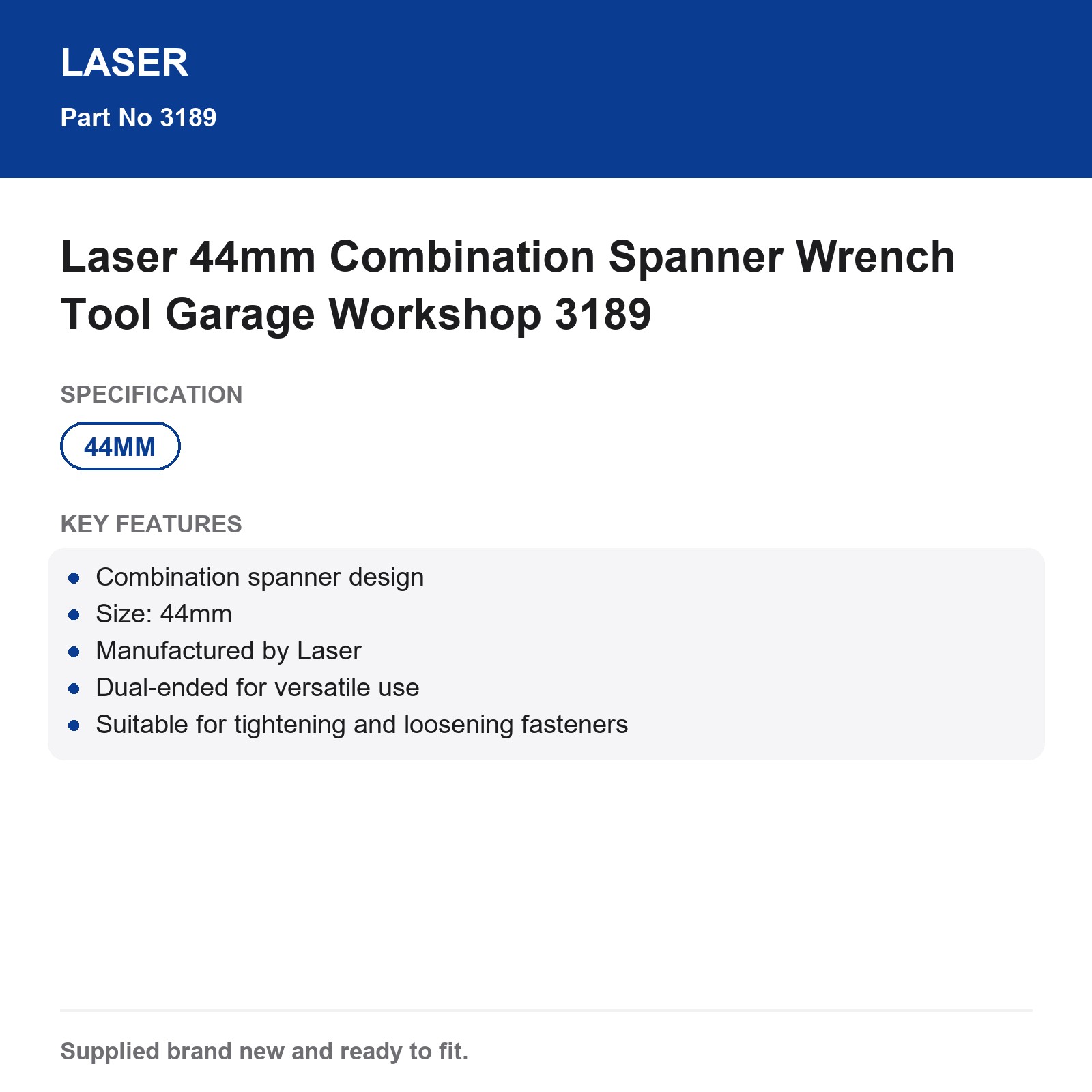 Laser 44mm Combination Spanner Wrench Tool 3189 - Image 4
