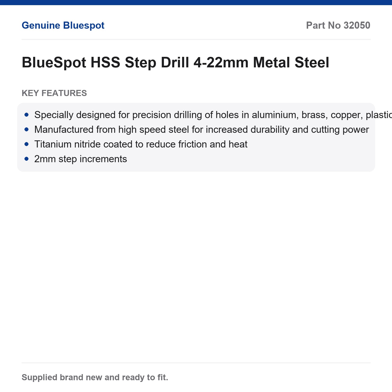 Bluespot HSS TiN Step Drill Bit 4-22mm 2mm Multi-Material Precision - Image 4