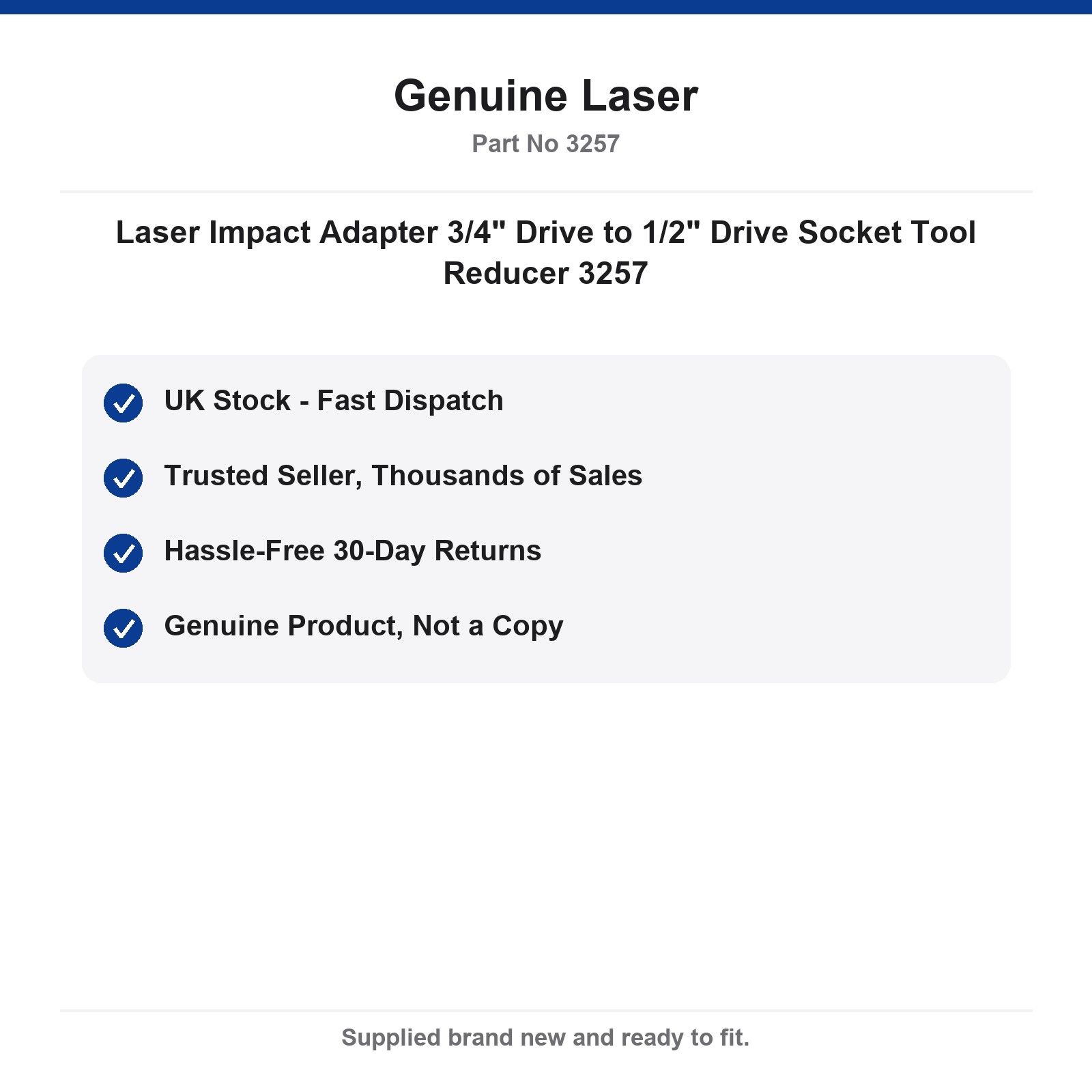 Laser Impact Adapter 3/4" to 1/2" Drive Socket Reducer 3257 - Image 4