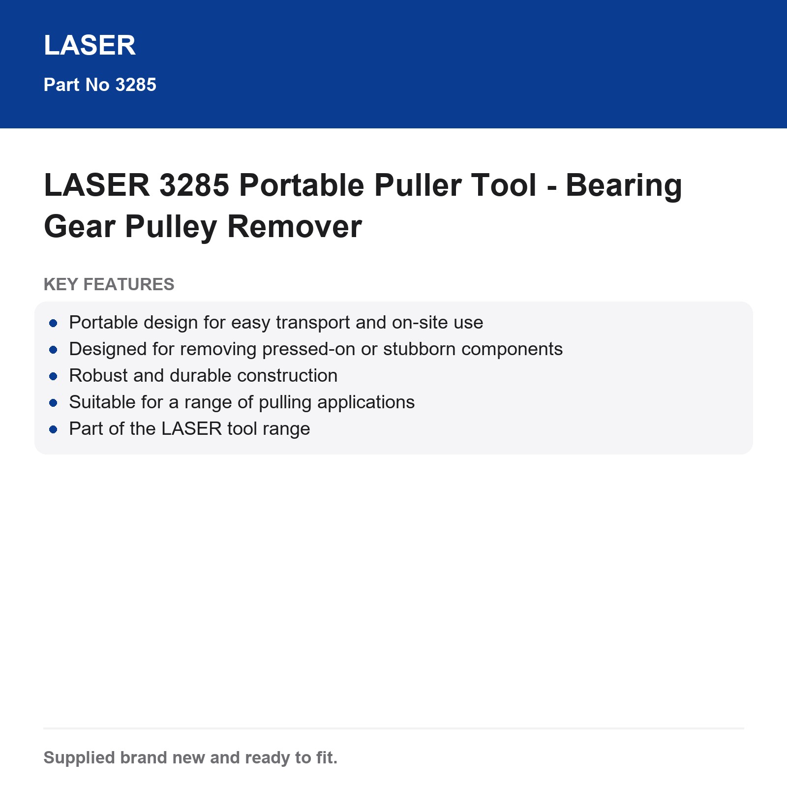 Laser 3285 Bearing Gear Pulley Extractor Tool Portable - Image 3
