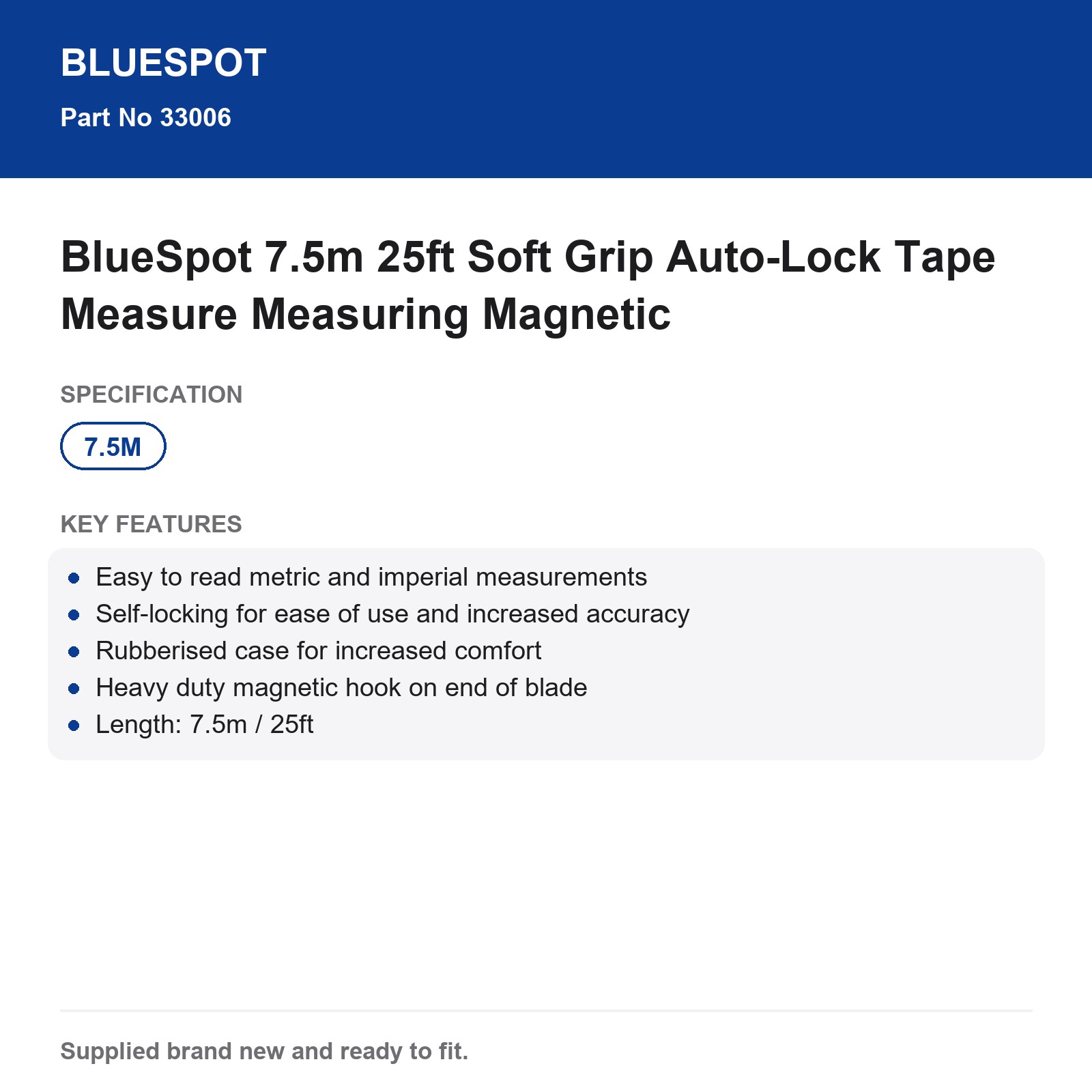 BlueSpot 7.5m 25ft Self-Lock Magnetic Tape Measure Soft Grip - Image 5