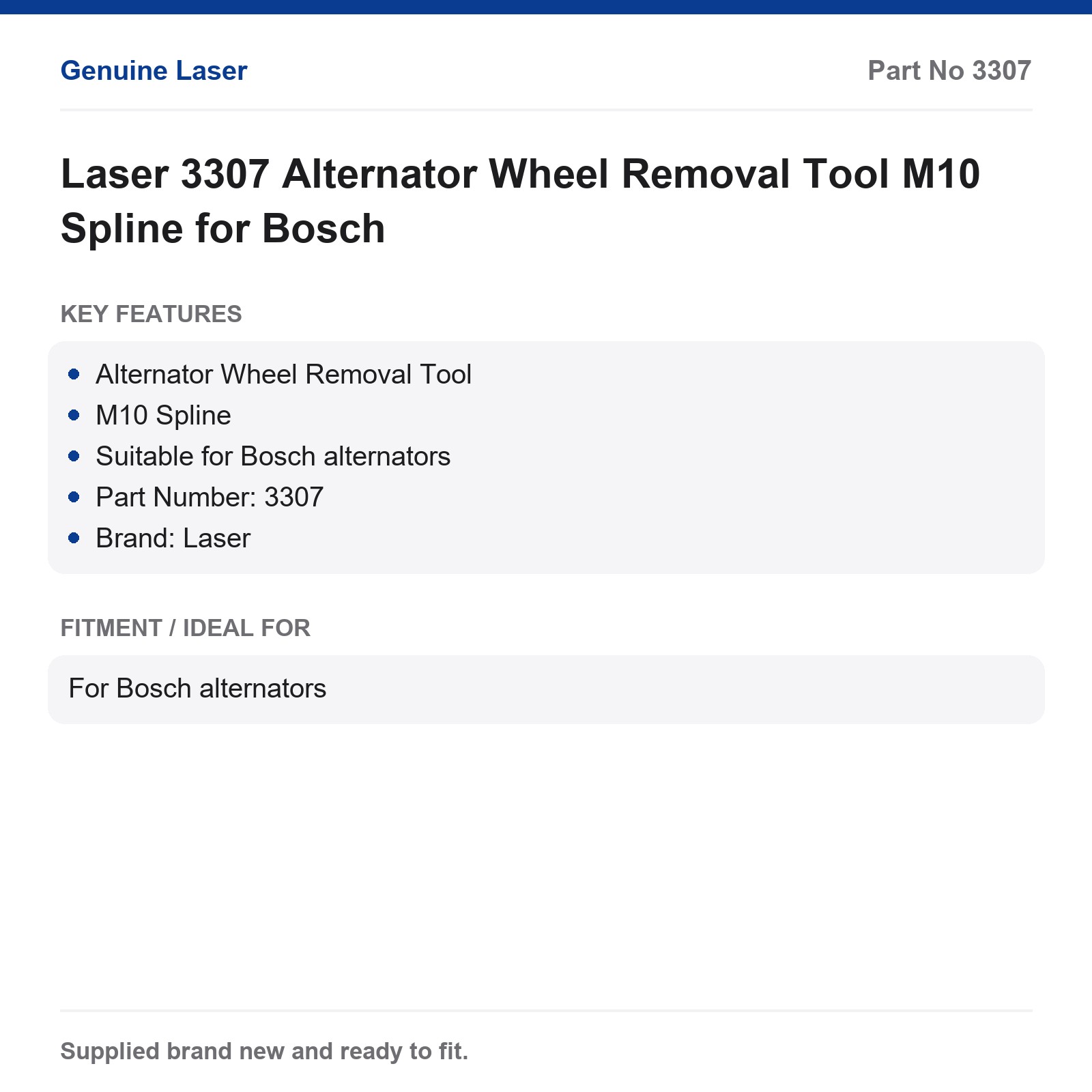 Laser 3307 Alternator Wheel Removal Tool M10 Spline for Bosch - Image 2