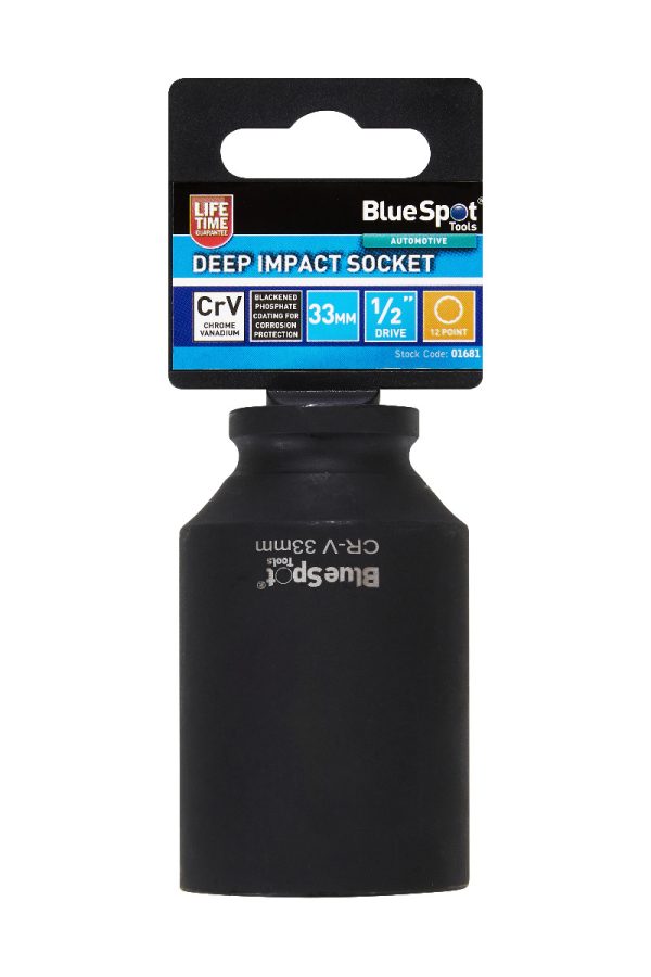 BlueSpot 1/2″ Drive 33mm Deep Impact 12 Point Socket CrV