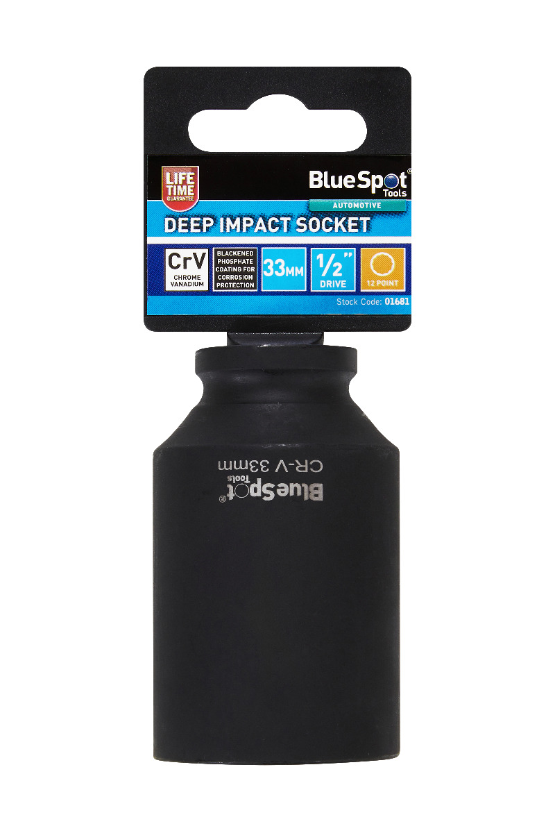BlueSpot 1/2″ Drive 33mm Deep Impact 12 Point Socket CrV