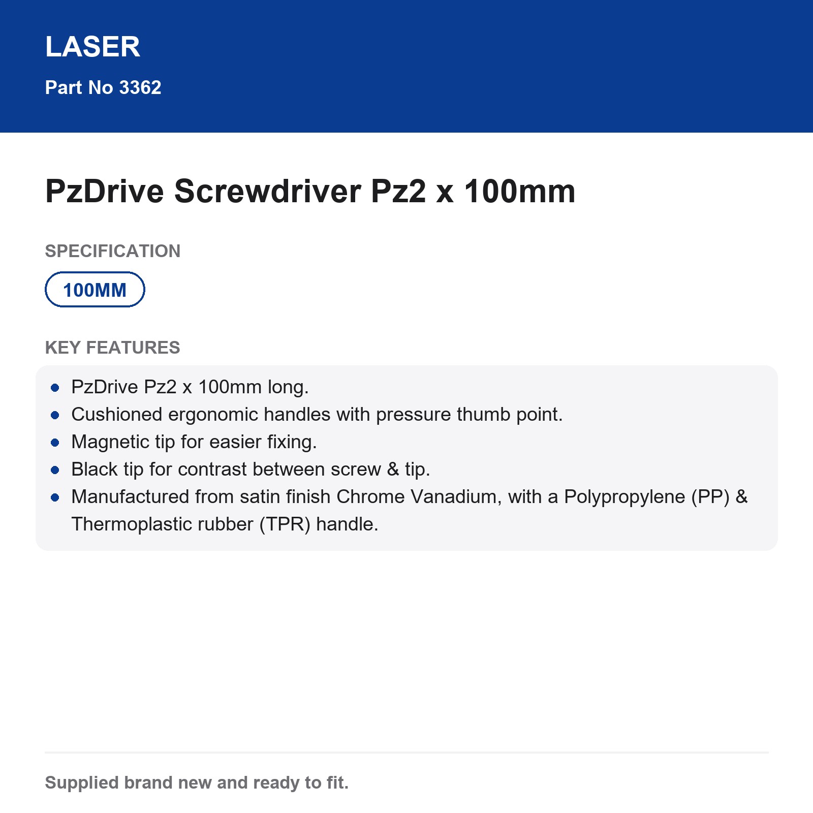 Laser PzDrive Screwdriver Pz2 x 100mm - Image 3