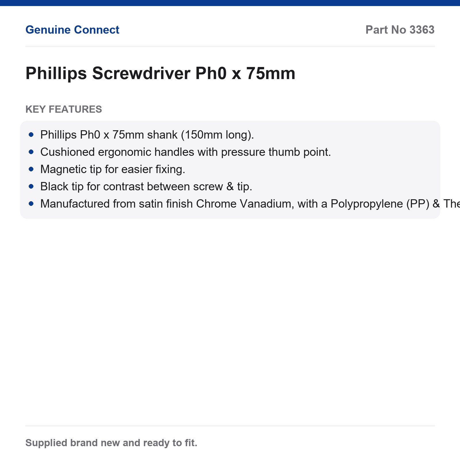 Phillips Magnetic Ergonomic Screwdriver Ph0x75mm 150mm Laser Connect 3363 - Image 3