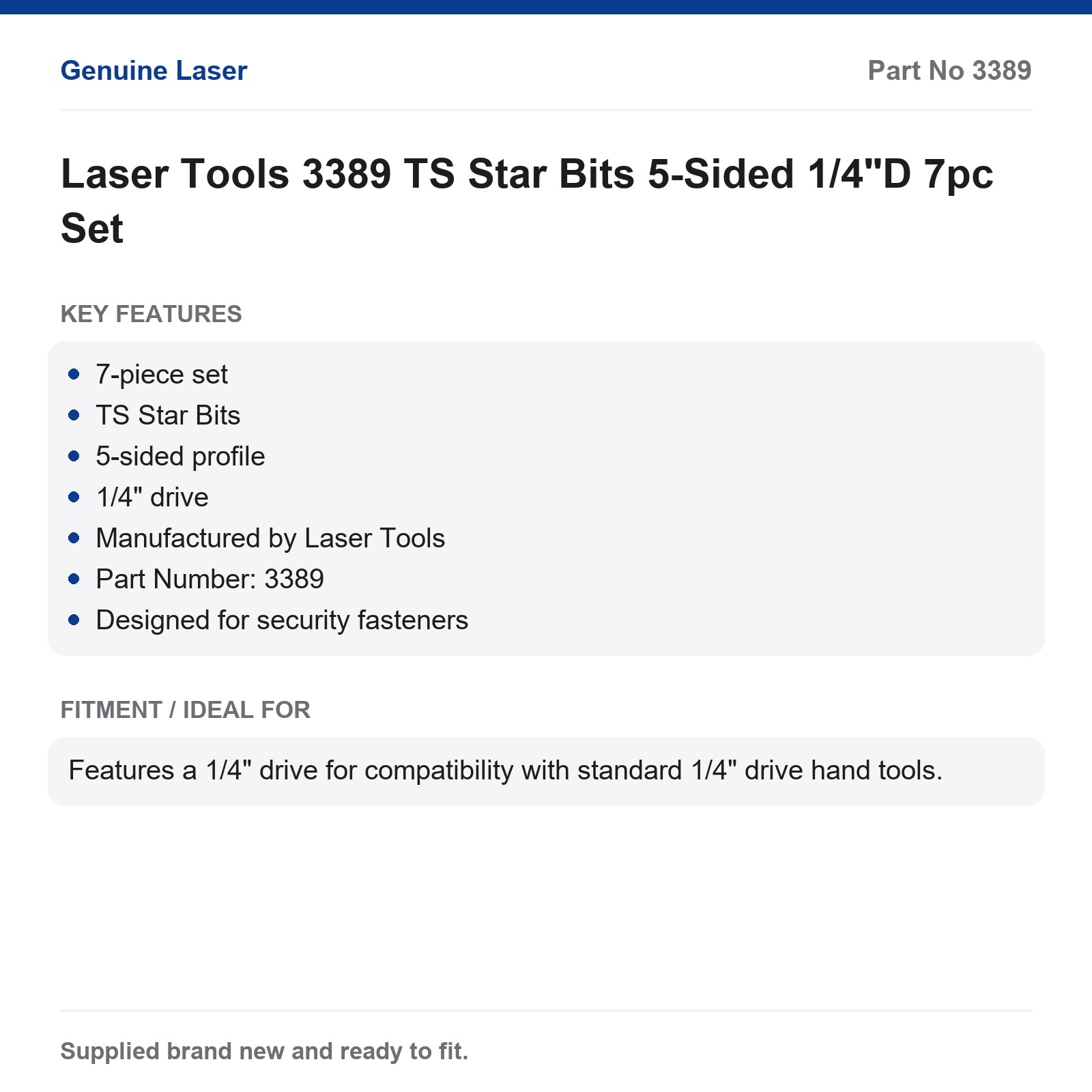 Laser Tools 3389 TS Star Bits 5-Sided 1/4"D 7pc Set - Image 2
