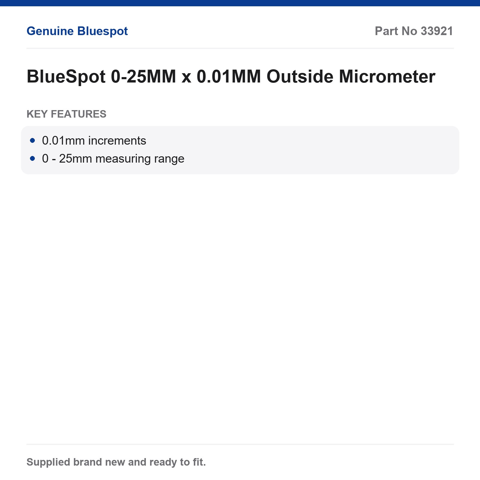 BlueSpot Outside Micrometer 0-25mm 0.01mm - Image 3