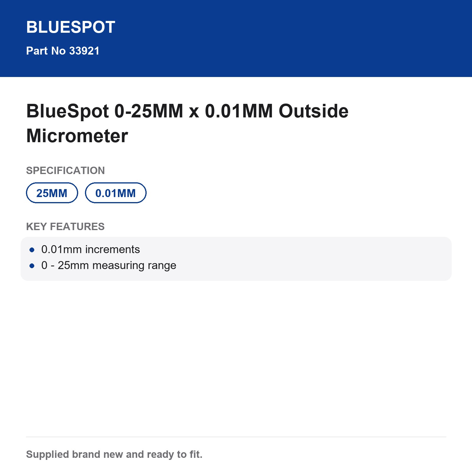 BlueSpot Outside Micrometer 0-25mm 0.01mm - Image 4