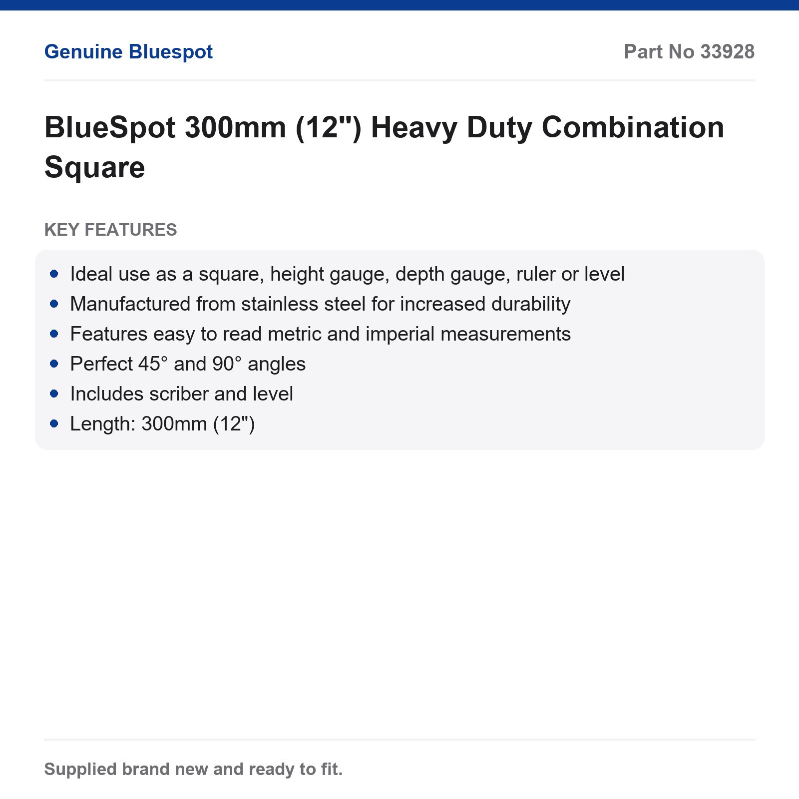 Combination Square BlueSpot 300mm (12") Heavy Duty Stainless Steel - Image 3