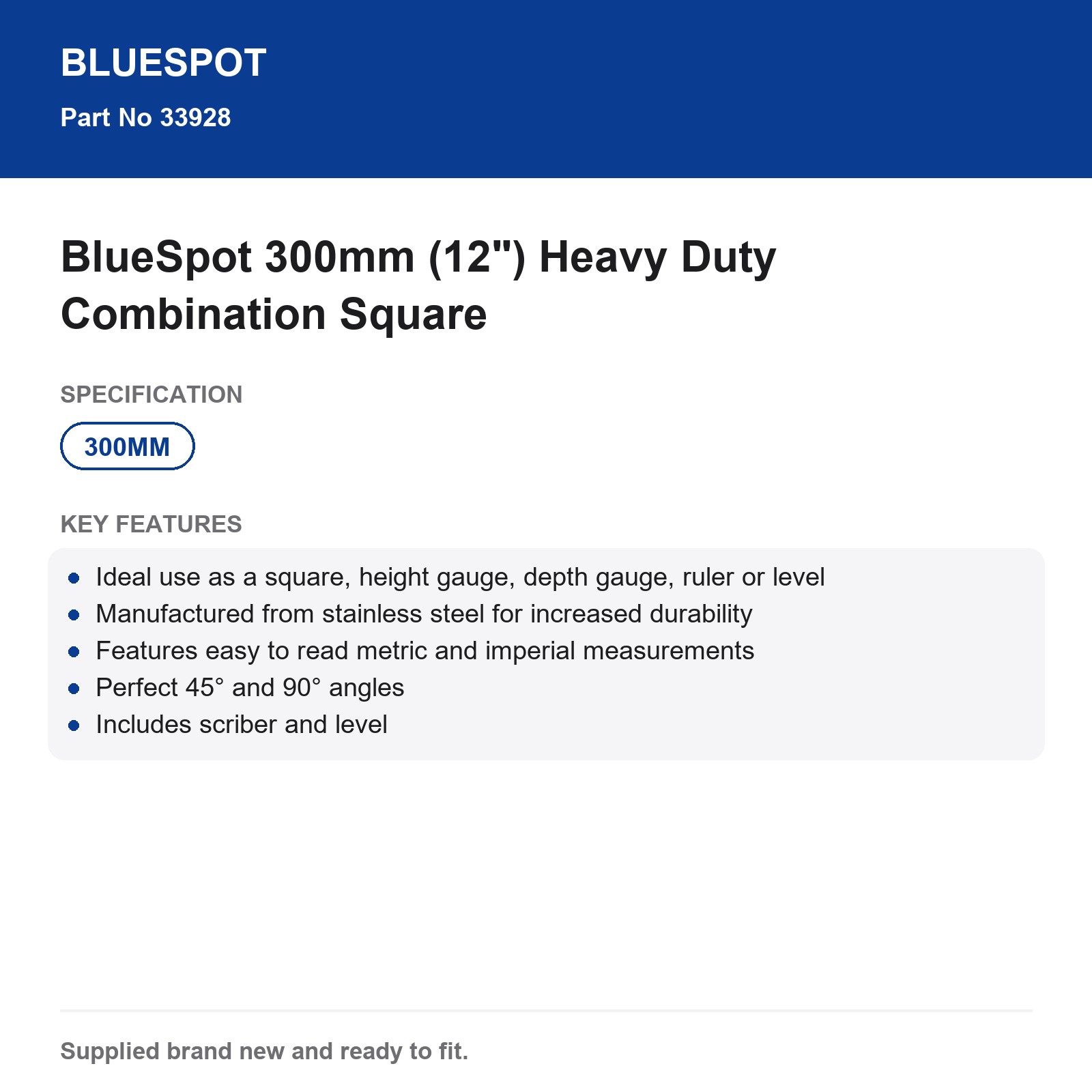 Combination Square BlueSpot 300mm (12") Heavy Duty Stainless Steel - Image 4