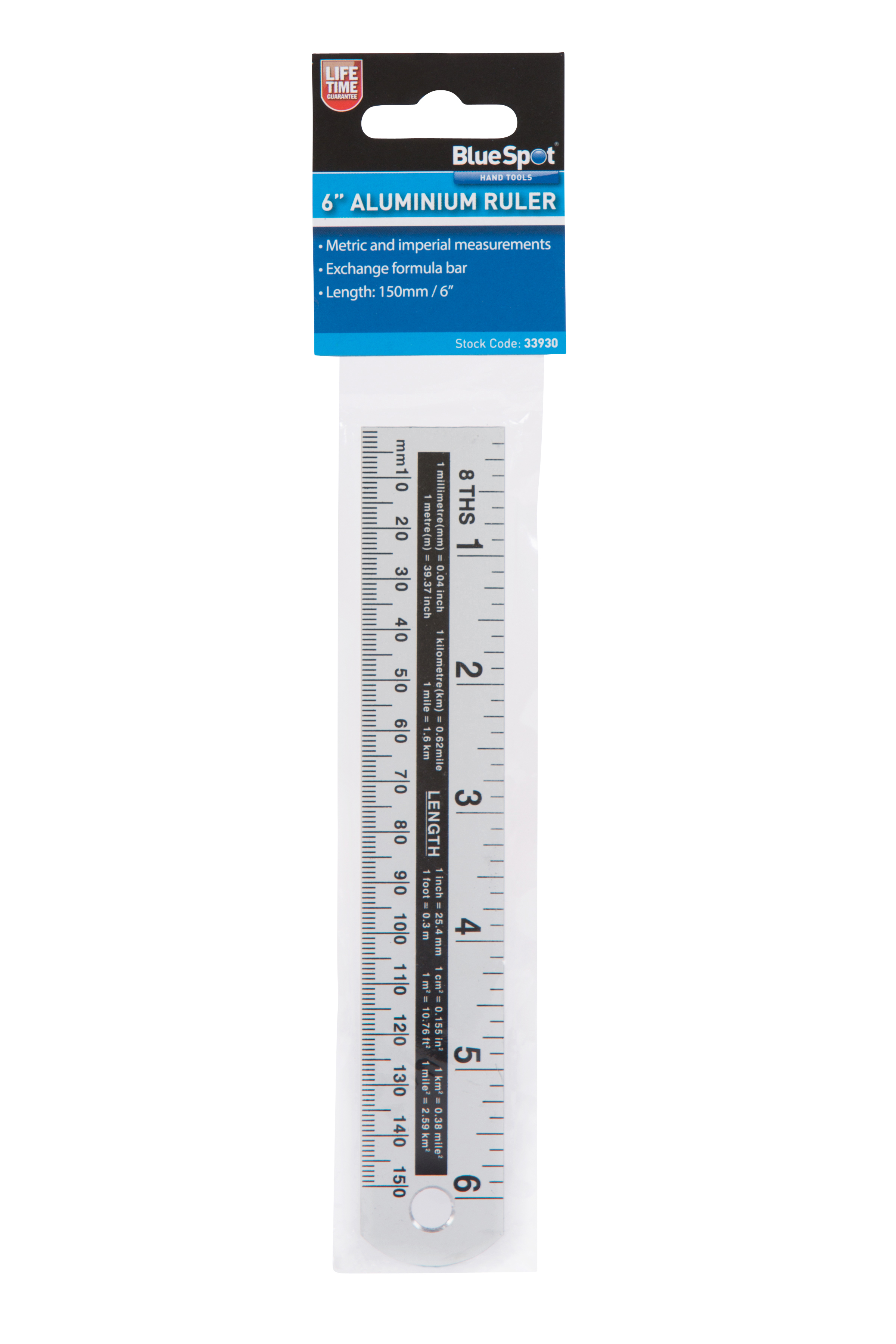 Aluminium Ruler 150mm 6″ BlueSpot Anodised Metric Imperial Formula Bar