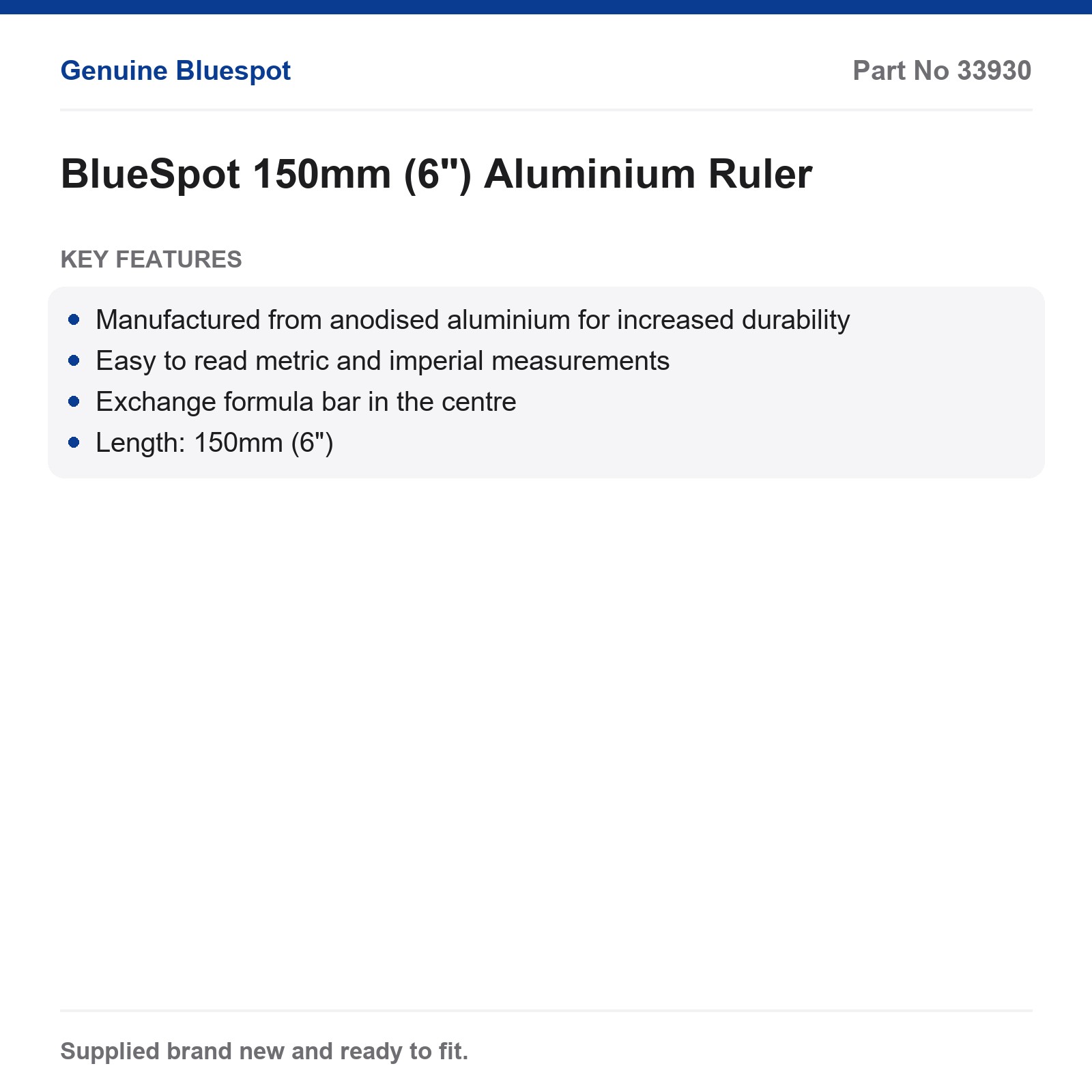 Aluminium Ruler 150mm 6" BlueSpot Anodised Metric Imperial Formula Bar - Image 3