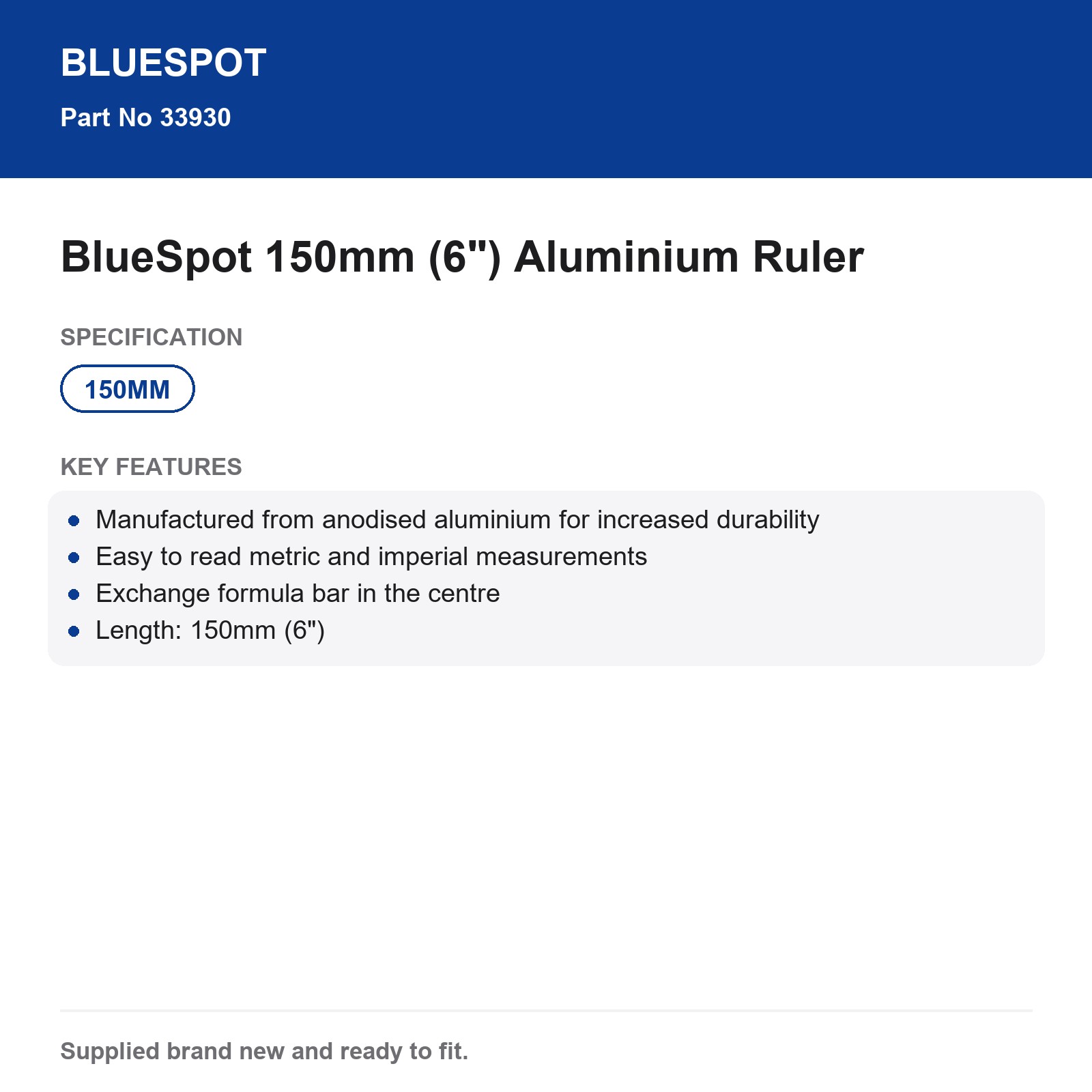 Aluminium Ruler 150mm 6" BlueSpot Anodised Metric Imperial Formula Bar - Image 4