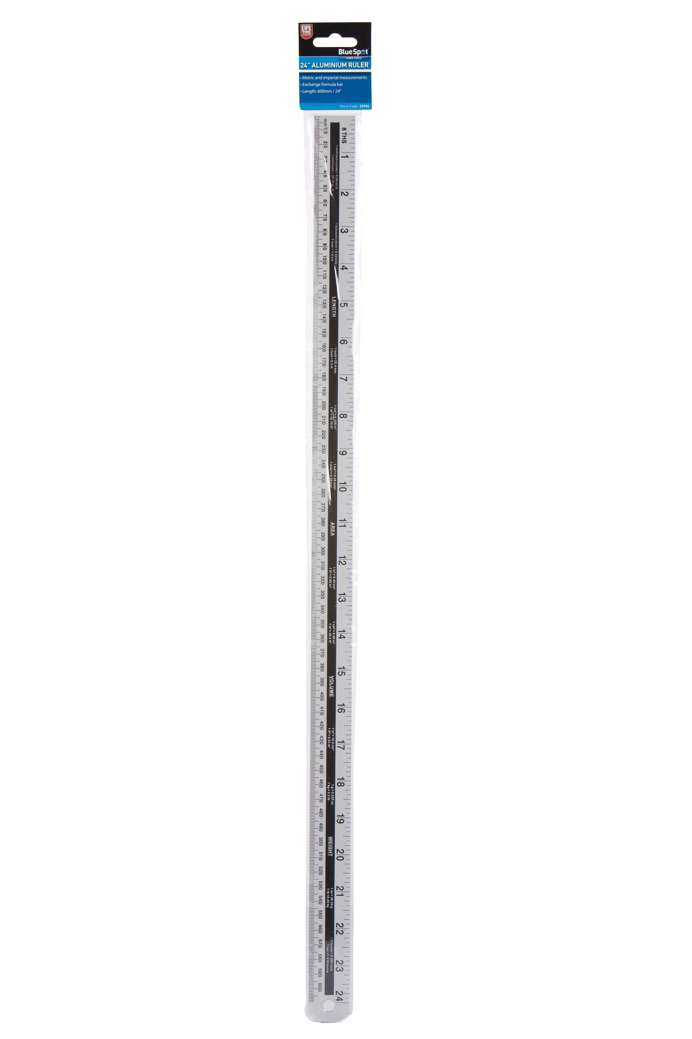 BlueSpot 600mm (24″) Anodised Aluminium Ruler Metric Imperial Formula Bar