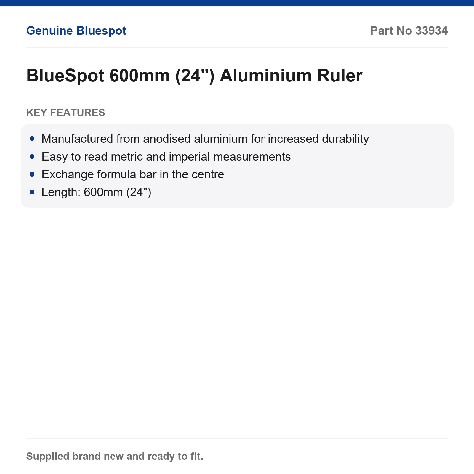 BlueSpot 600mm (24") Anodised Aluminium Ruler Metric Imperial Formula Bar - Image 3