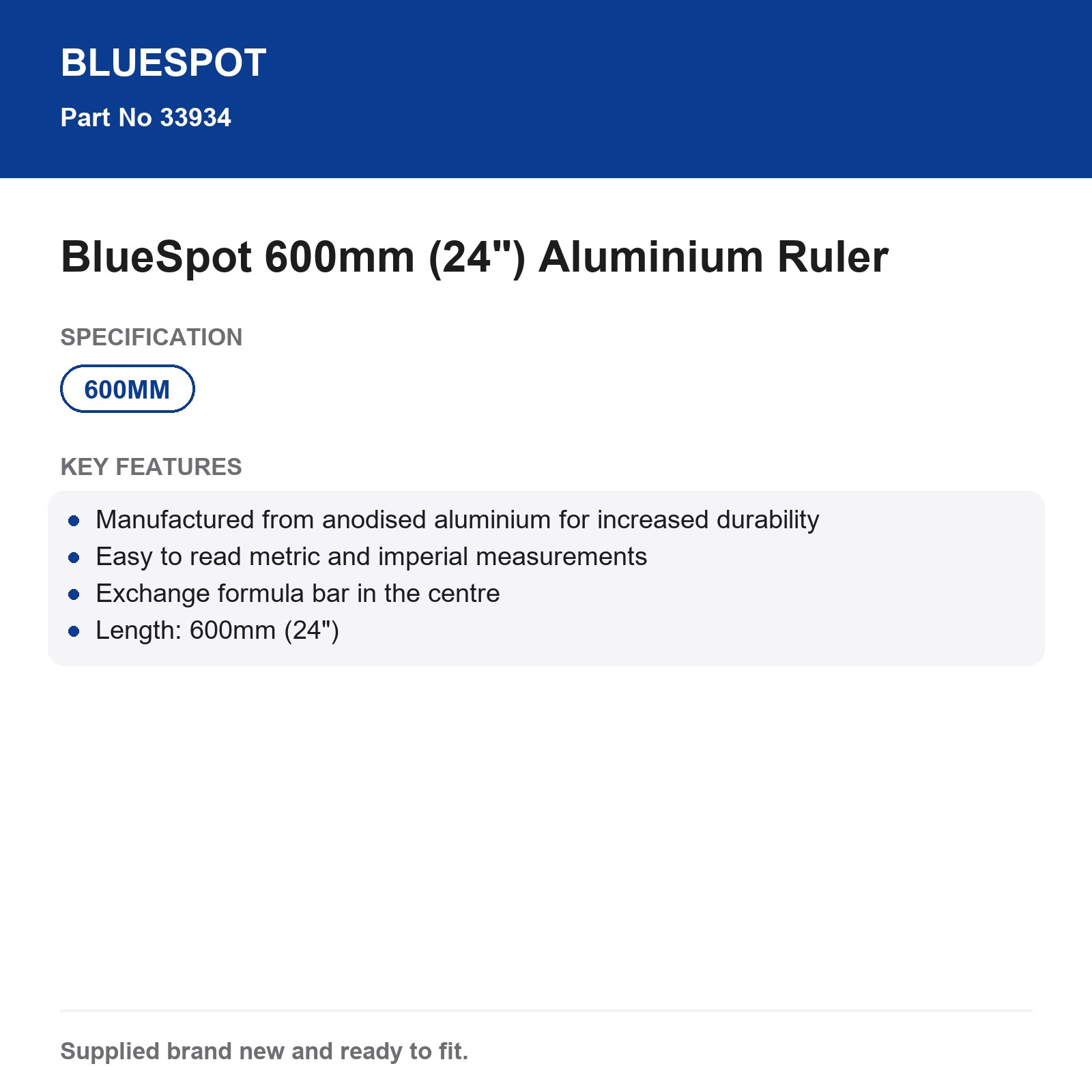 BlueSpot 600mm (24") Anodised Aluminium Ruler Metric Imperial Formula Bar - Image 4