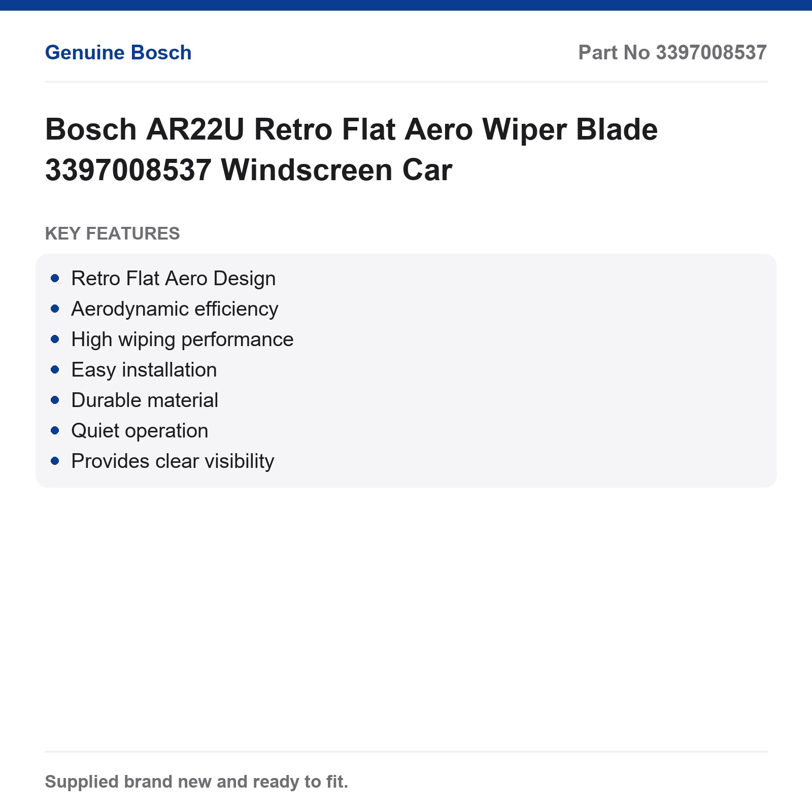 Bosch AR22U Retro Flat Aero Wiper Blade 3397008537 - Image 2