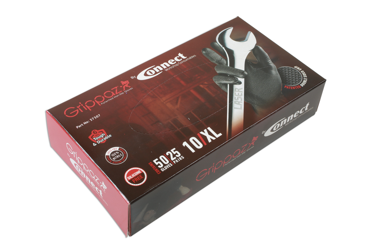 Grippaz XLarge Black Nitrile Work Gloves 50pc Box - Image 2