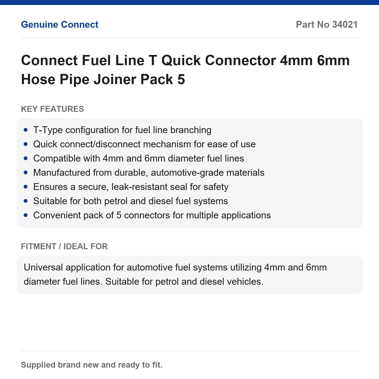 Connect Fuel Line T Quick Connector 4mm 6mm Hose Joiner Pack 5 - Image 2